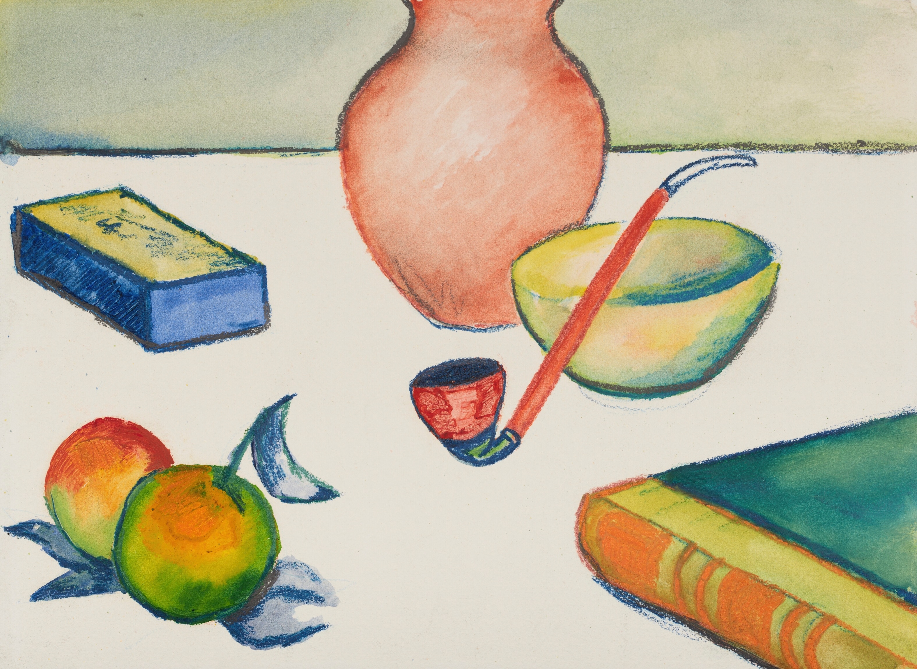 《有烟斗和苹果的静物》（Still life with pipe and apples）｜奥古斯特·马克 August Macke｜1911
