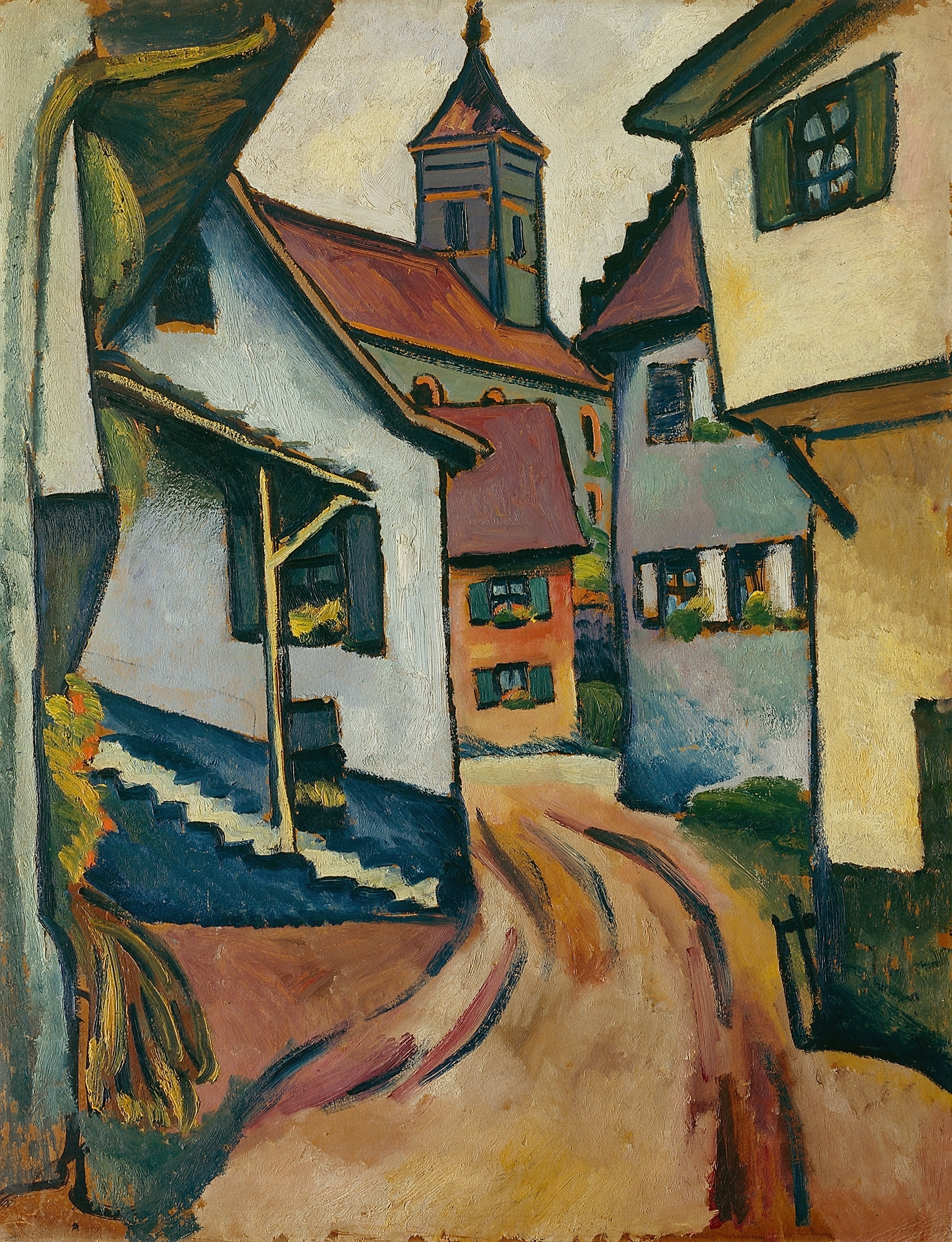 《有教堂的街道在坎德尔》（Street with Church in Kandern）｜奥古斯特·马克 August Macke｜1911