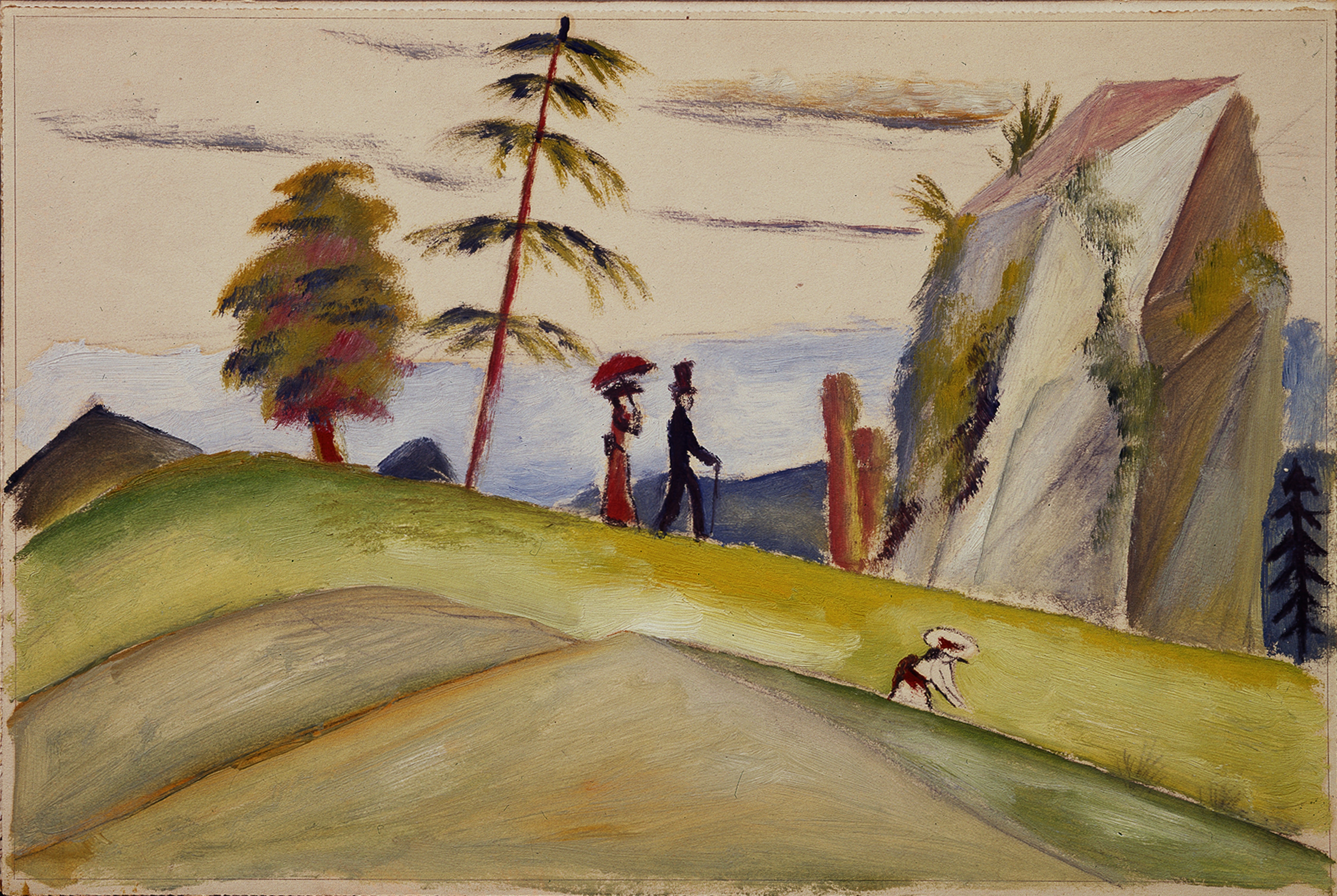 《岩石景观中的婴儿车》（Strollers in a Rocky Landscape）｜奥古斯特·马克 August Macke｜1911