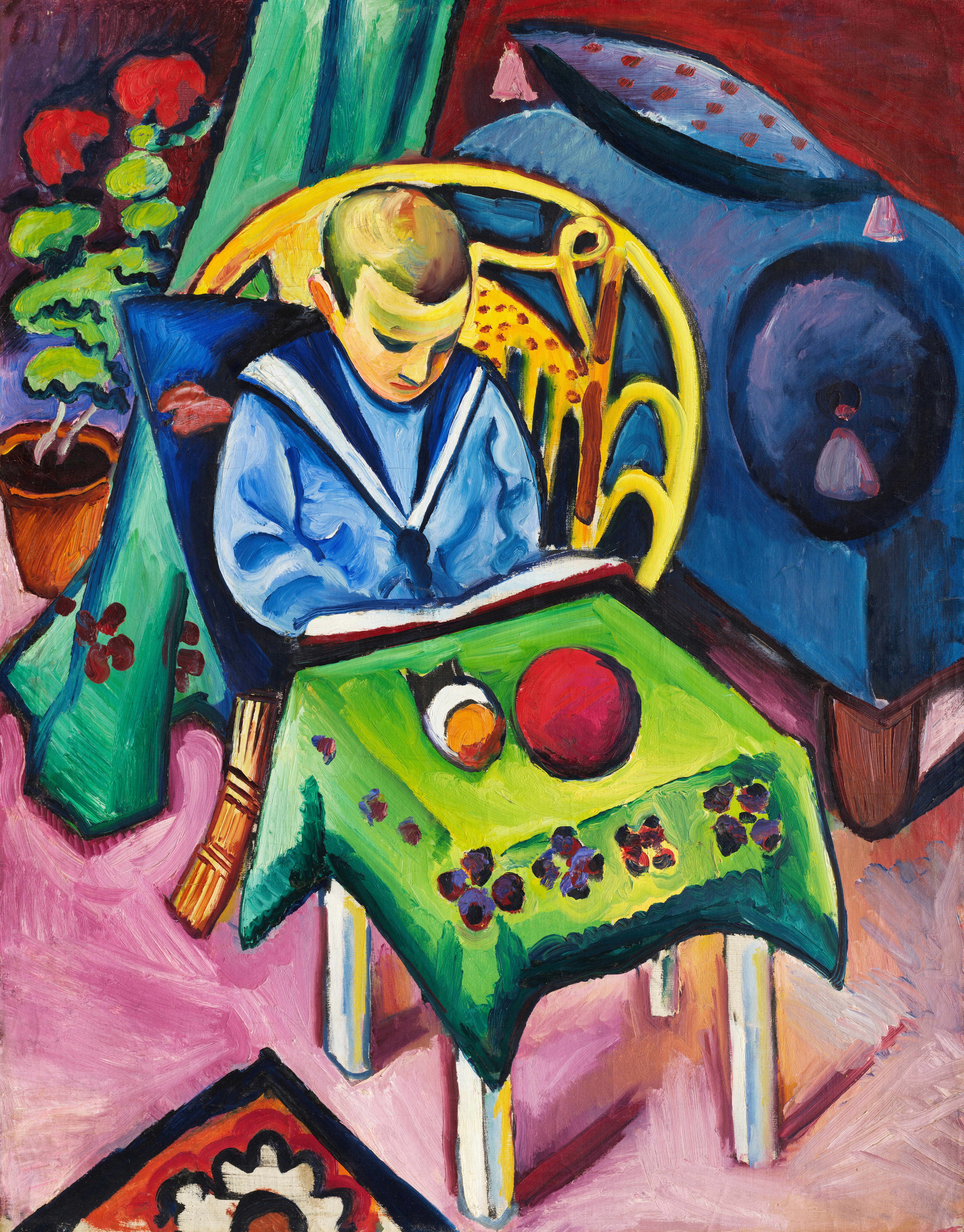 《有书和玩具的男孩》（Boy with book and toys）｜奥古斯特·马克 August Macke｜1912