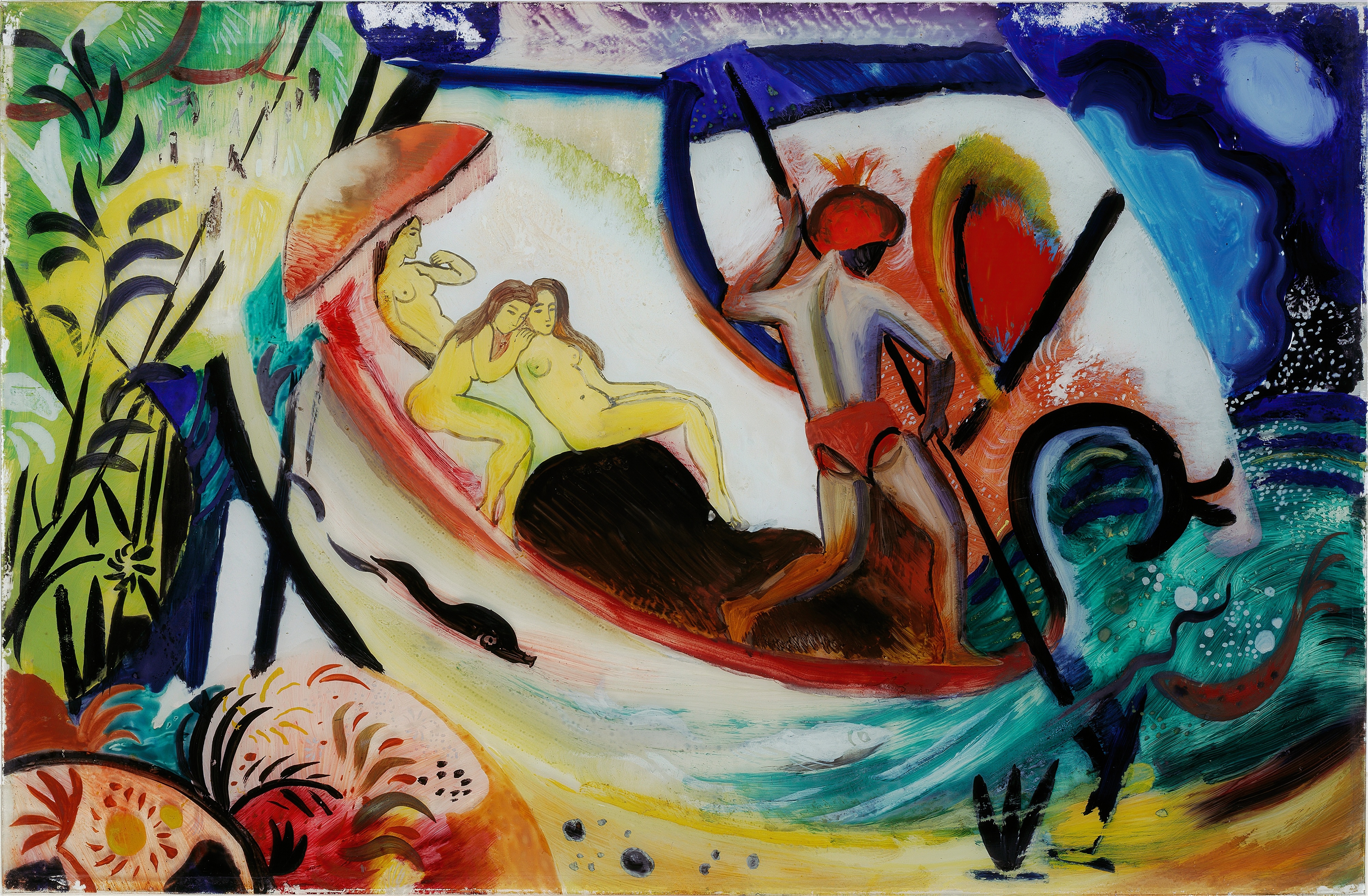 《三桅帆船上的三个女孩》（Three Girls in a Barque）｜奥古斯特·马克 August Macke｜1912
