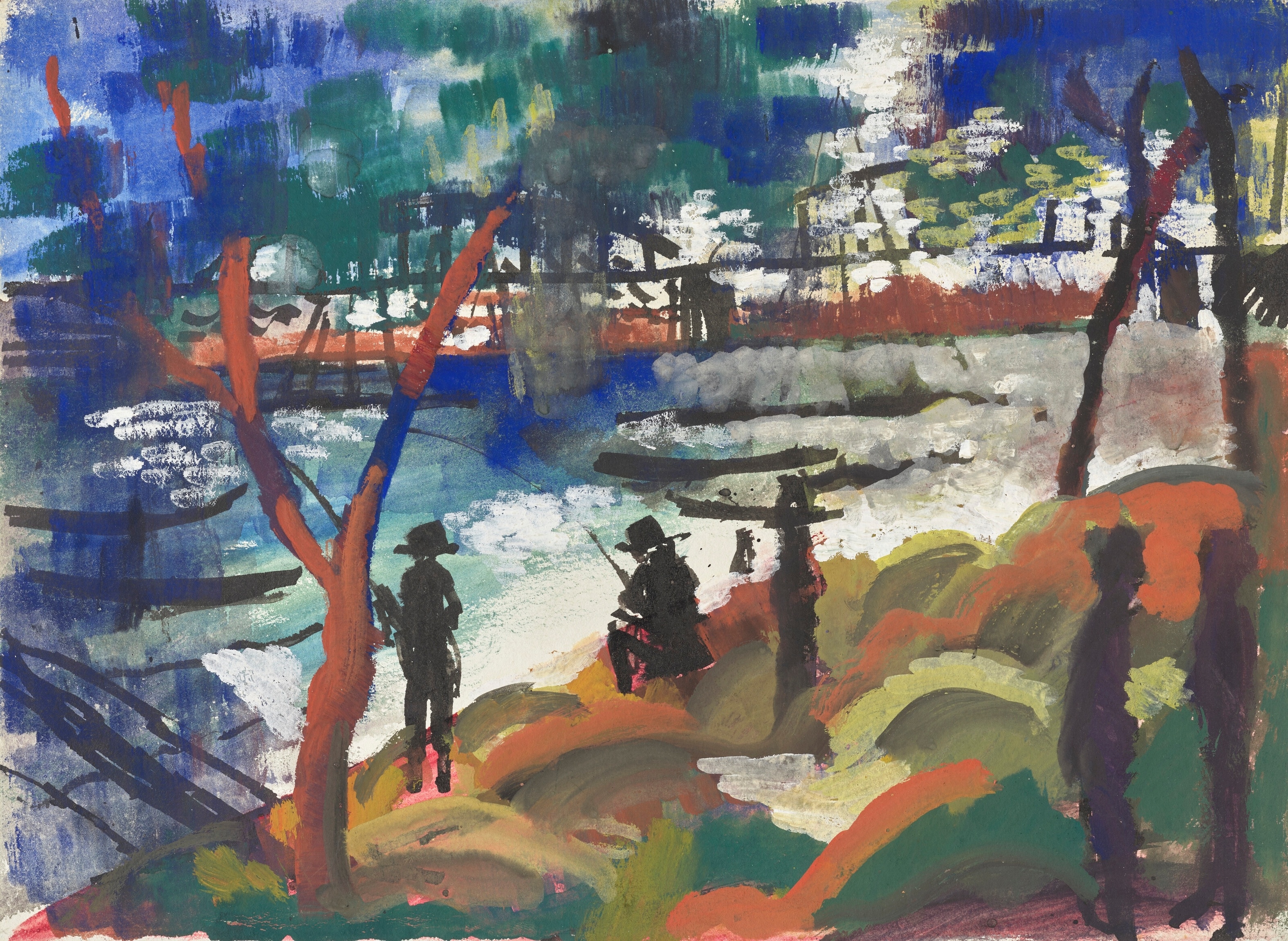 《弗拉斯钓鱼者》（Angler am Fluss）｜奥古斯特·马克 August Macke｜1913