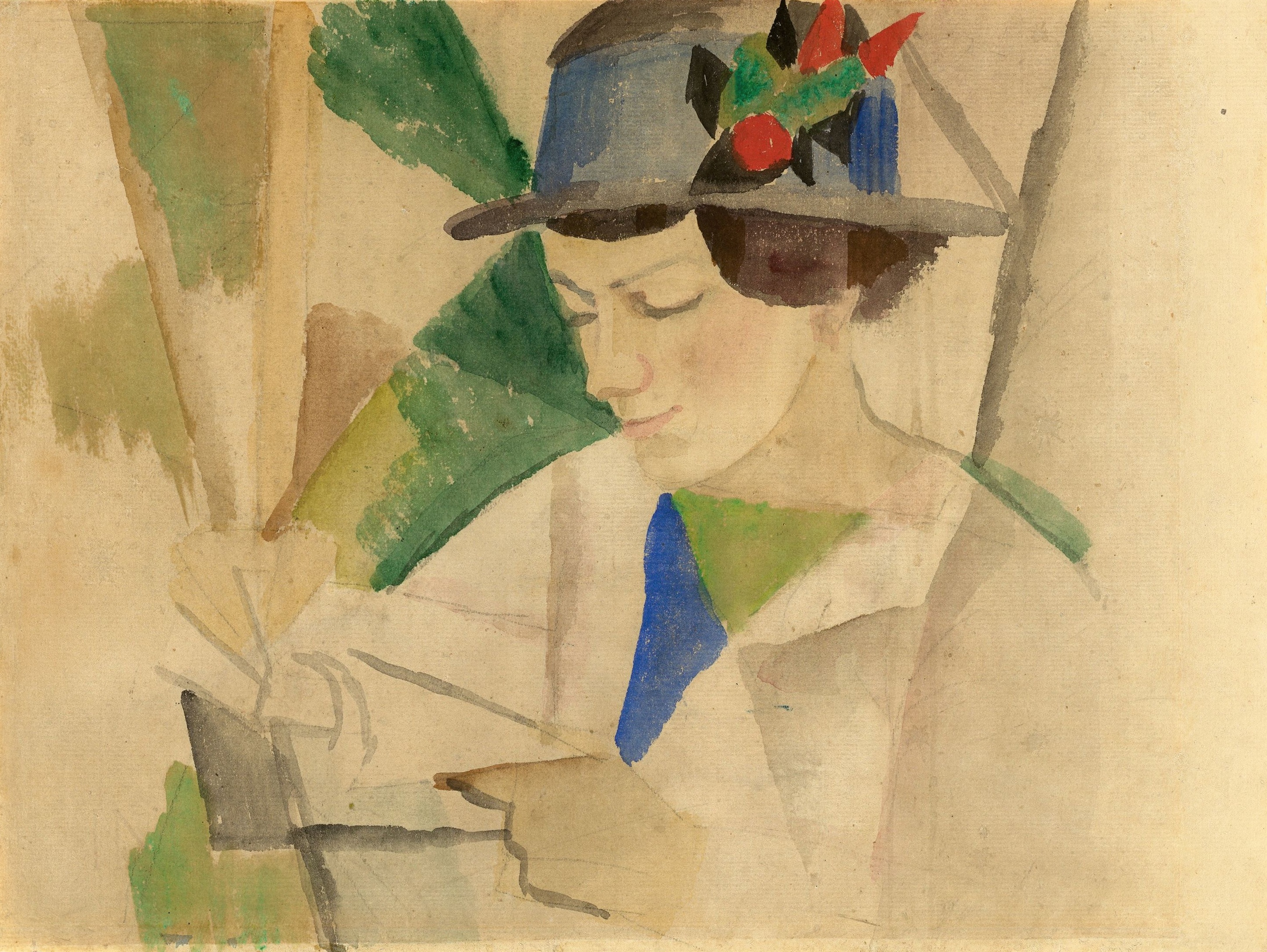 《画家的妻子，读书》（The painter's wife, reading）｜奥古斯特·马克 August Macke｜1914