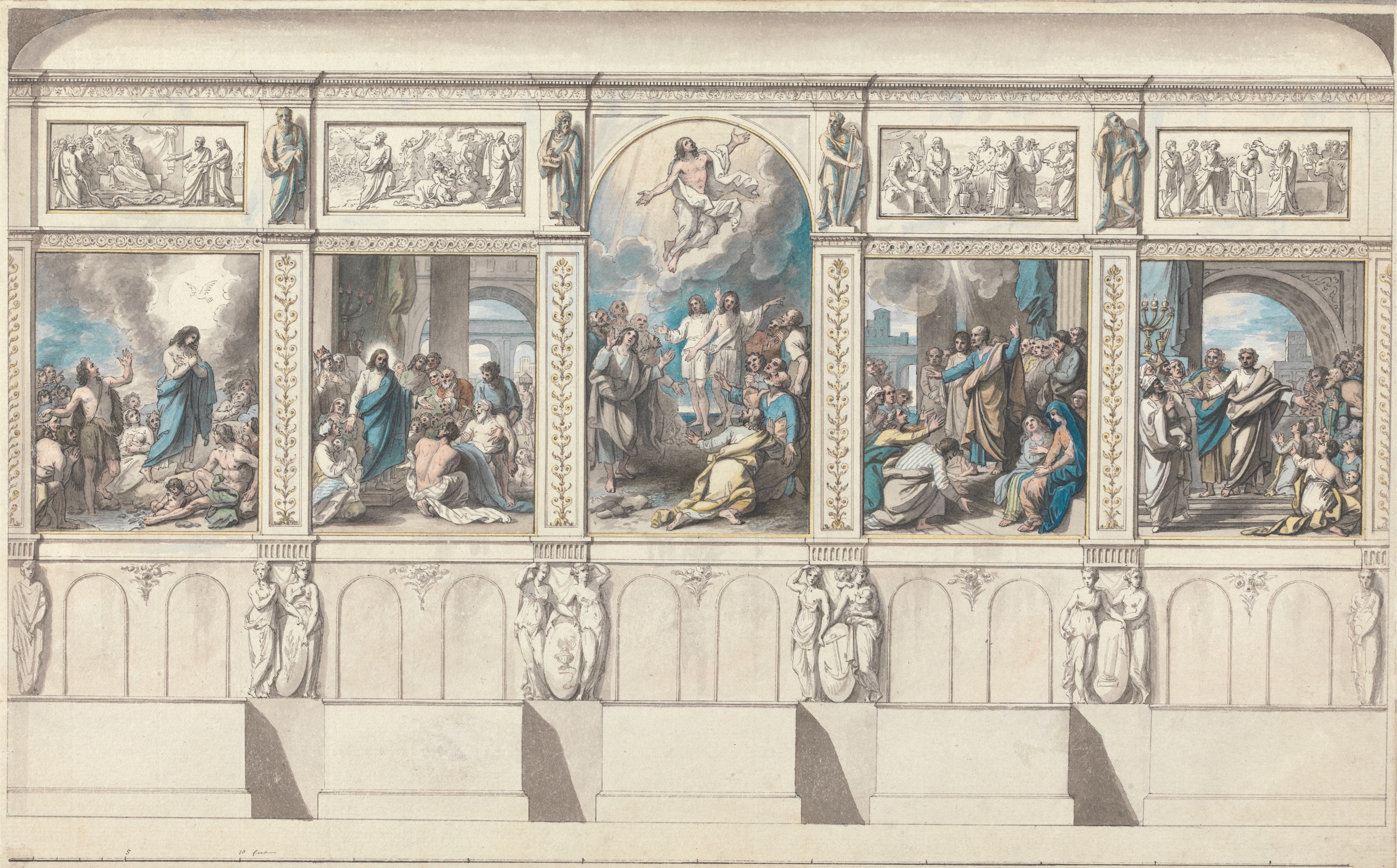 《天启宗教礼拜堂的墙壁设计》（Design for a Wall of the Chapel of Revealed Religion）｜本杰明·韦斯特 Benjamin West｜约. 1780