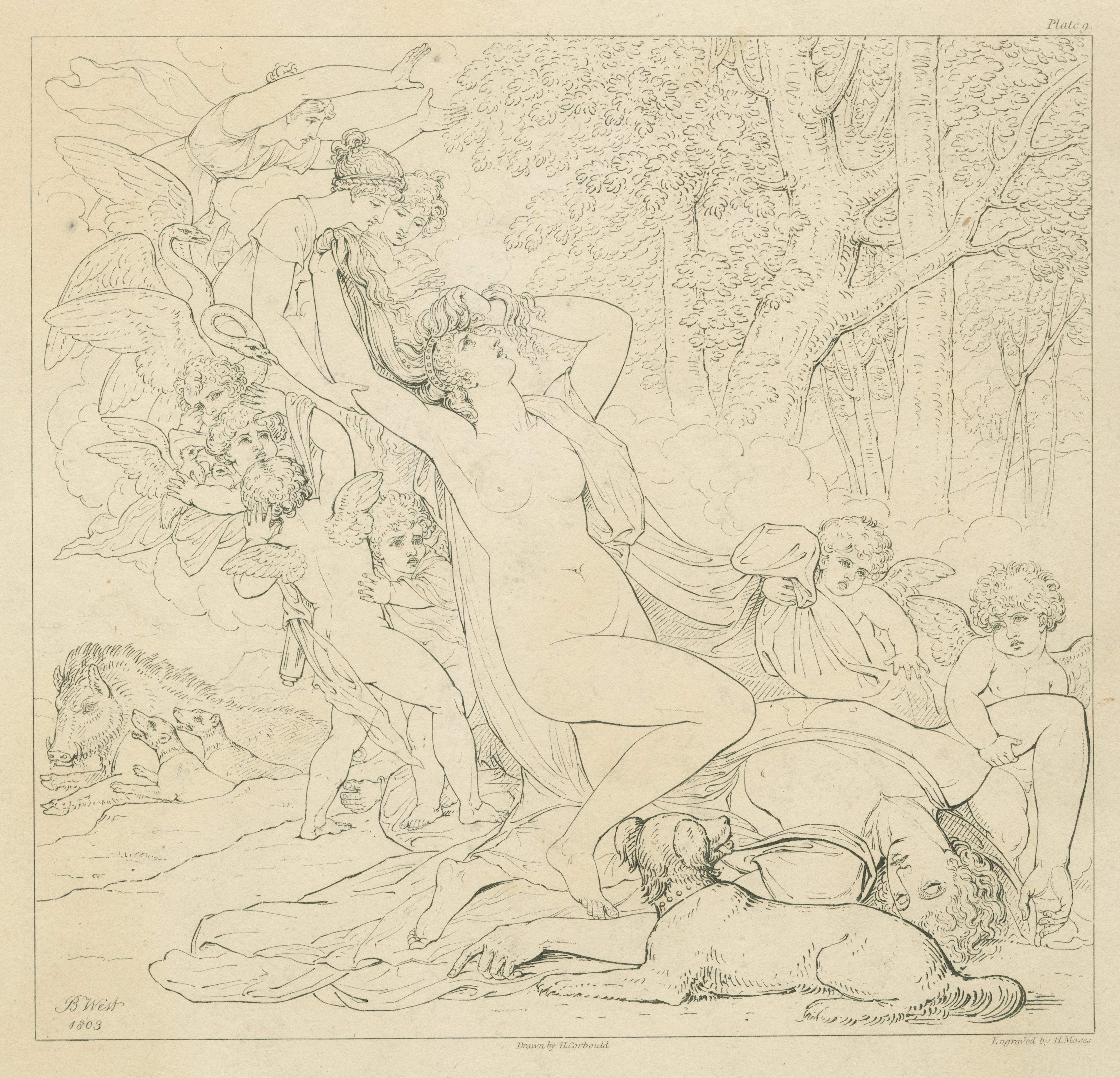《维纳斯对阿多尼斯尸体的绝望》（The despair of Venus over the dead body of Adonis）｜本杰明·韦斯特 Benjamin West｜1803–1811
