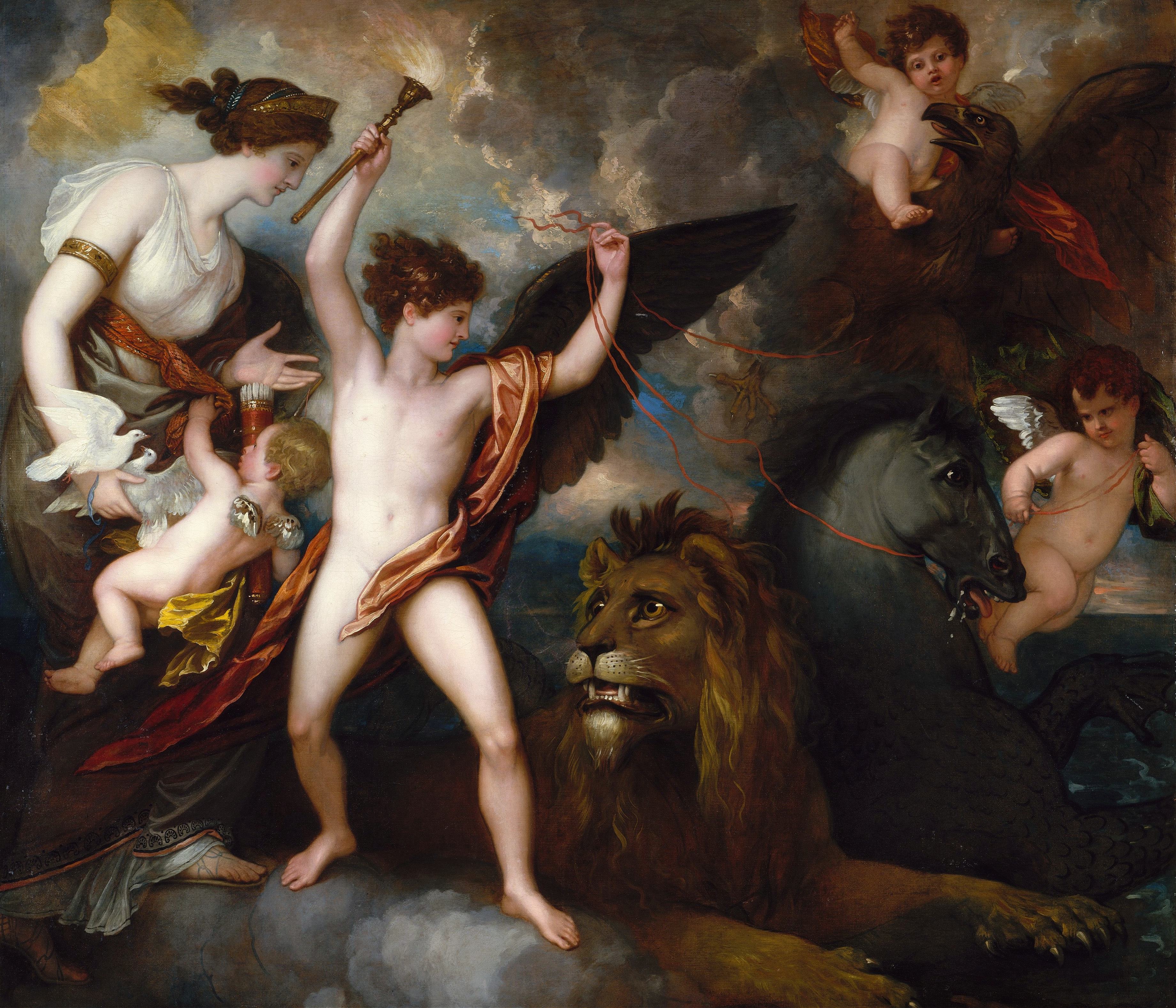 《Omnia Vincit Amor，或三元素中爱的力量》（Omnia Vincit Amor, Or The Power of Love in The Three Elements）｜本杰明·韦斯特 Benjamin West｜1809