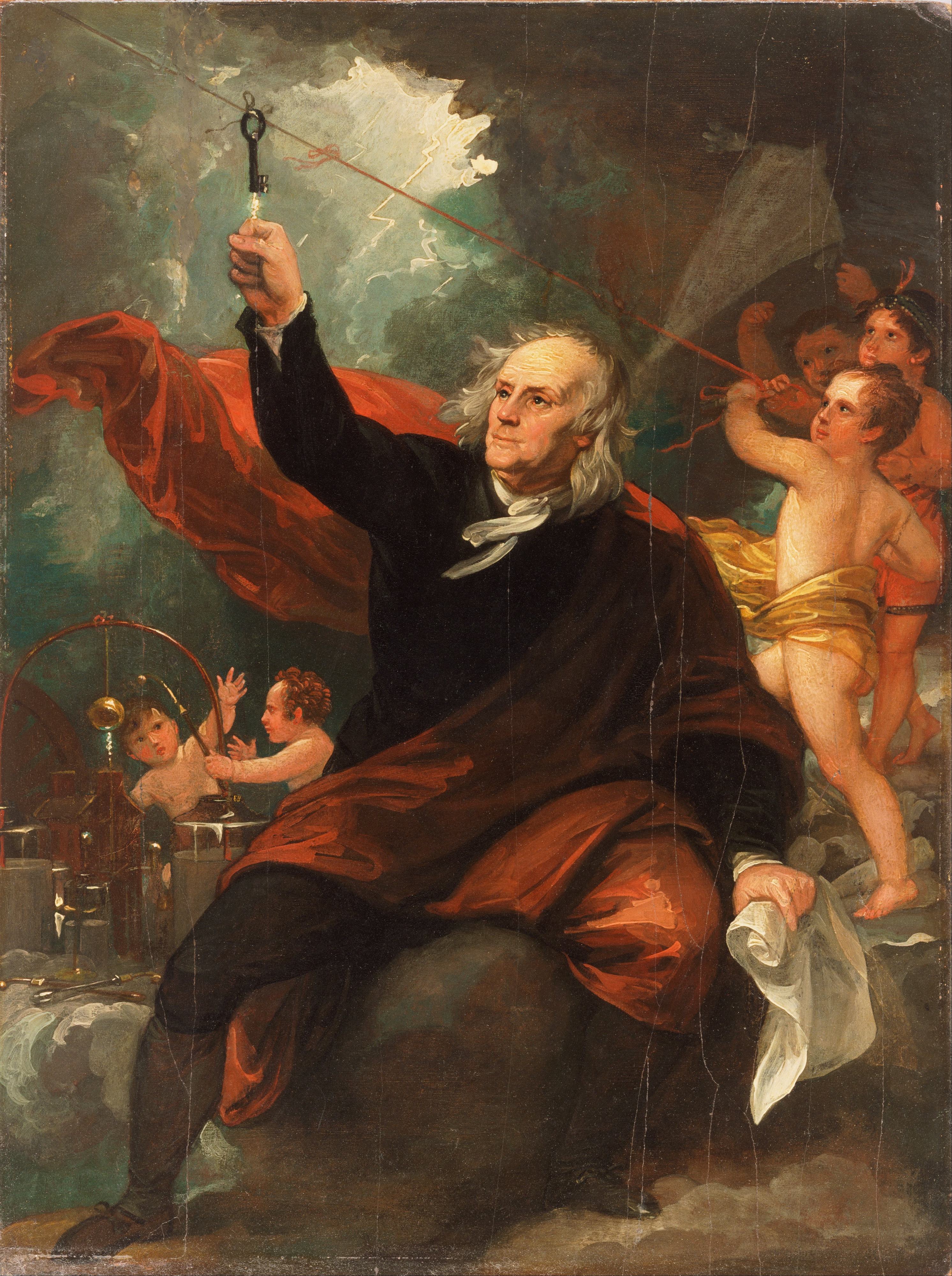 《本杰明·富兰克林从天空引下电流》（Benjamin Franklin Drawing Electricity from the Sky）｜本杰明·韦斯特 Benjamin West｜约1816