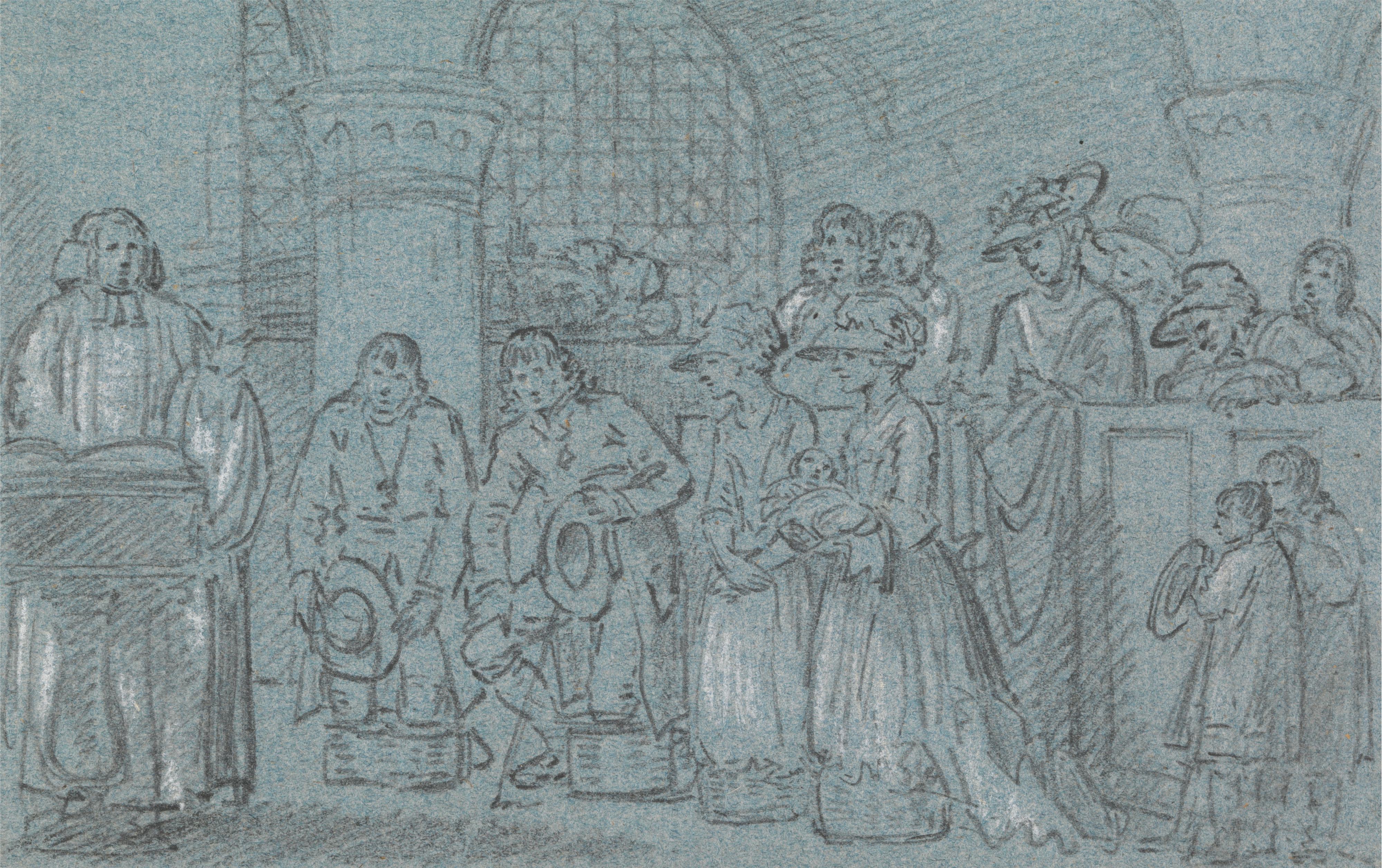 《肯特郡志奋领教堂的洗礼》（A Christening in Chevening Church, Kent）｜本杰明·韦斯特 Benjamin West｜不明