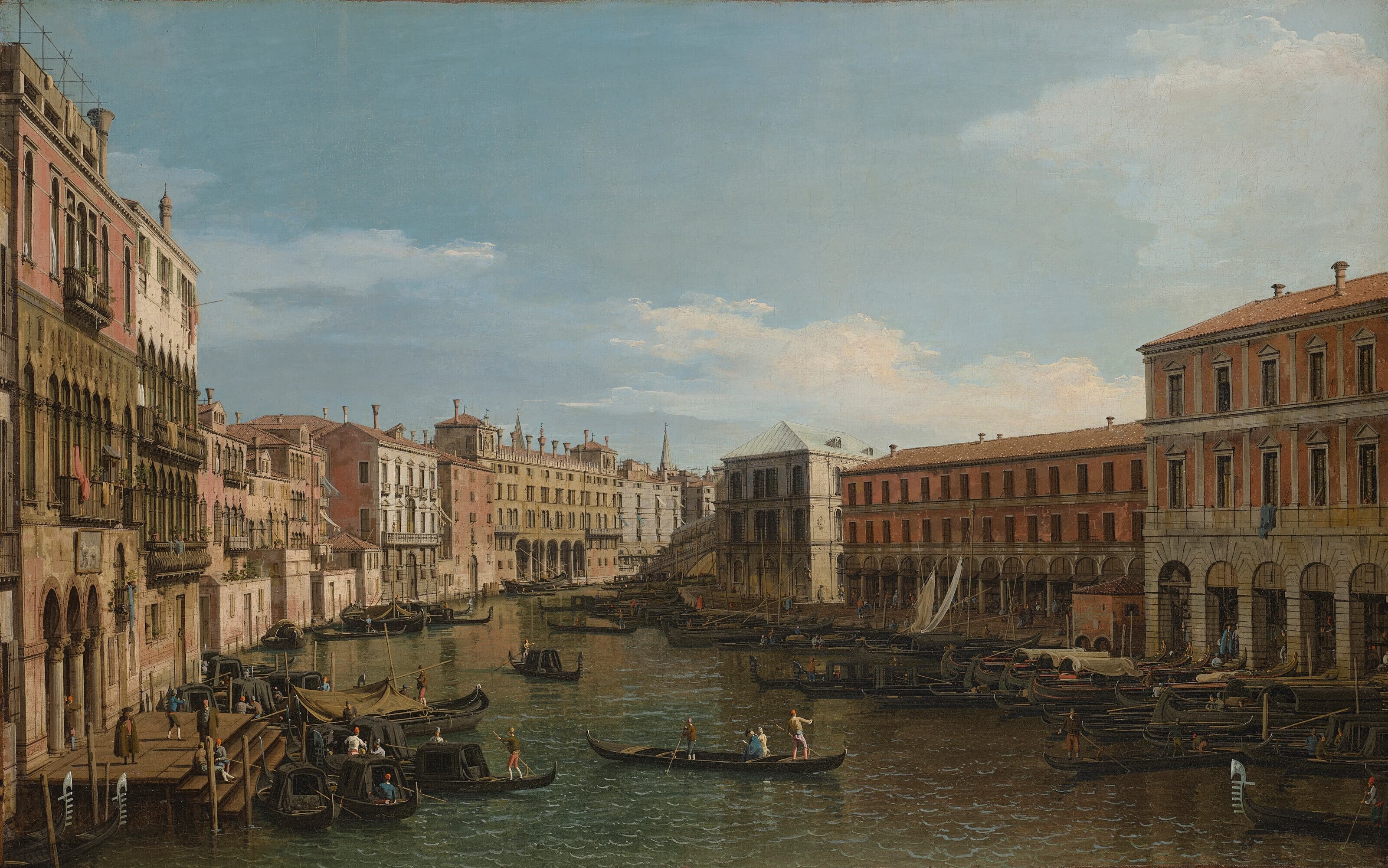 《从卡达莫斯托宫向南眺望大运河与里亚托桥》（Venice the Grand Canal Looking South from the Ca Da Mosto toward the Rialto Bridge）｜卡纳莱托 Canaletto｜不明