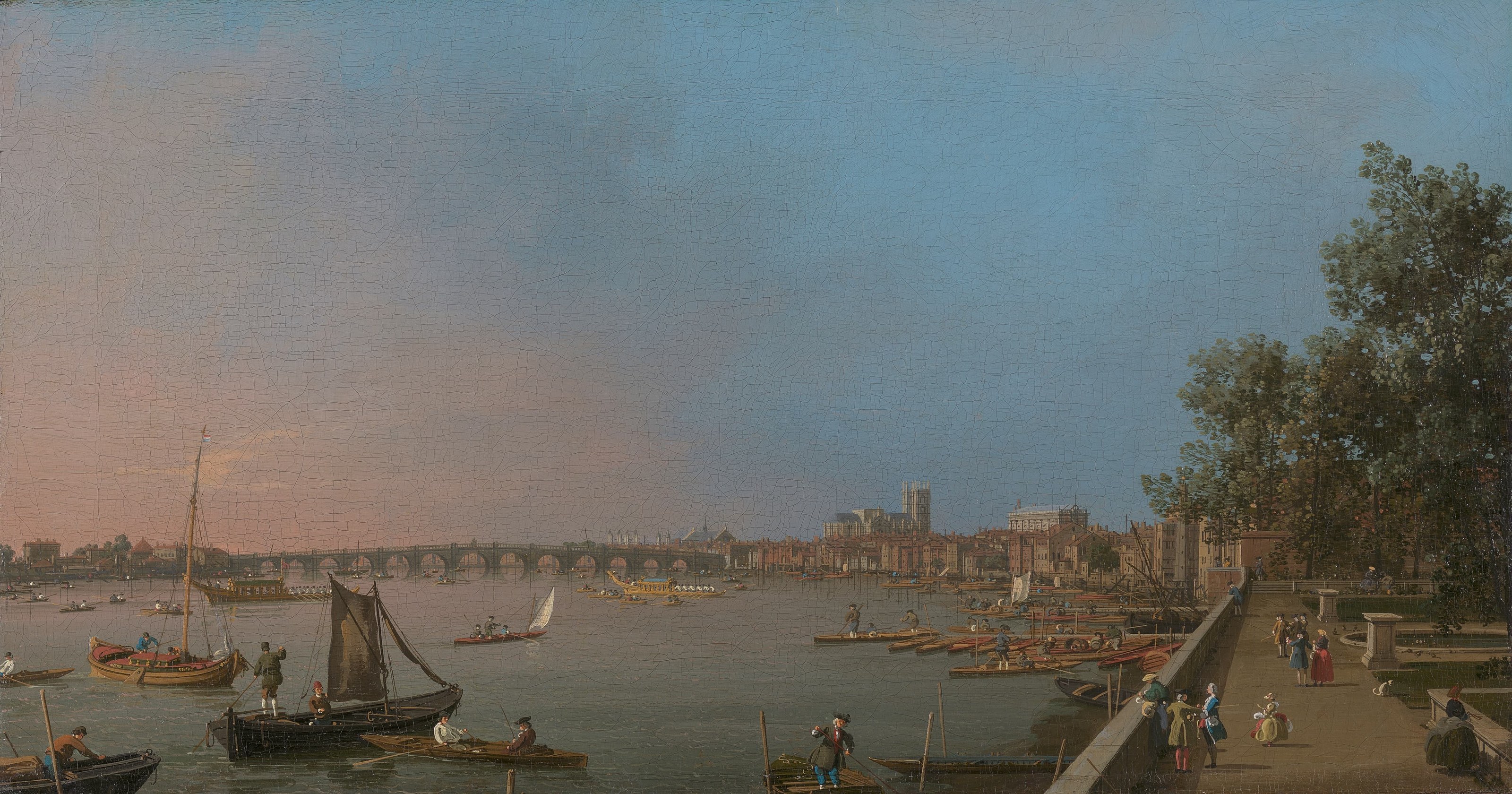 《从萨默塞特宫露台附近眺望威斯敏斯特》（Westminster from near the Terrace of Somerset House）｜卡纳莱托 Canaletto｜约1750