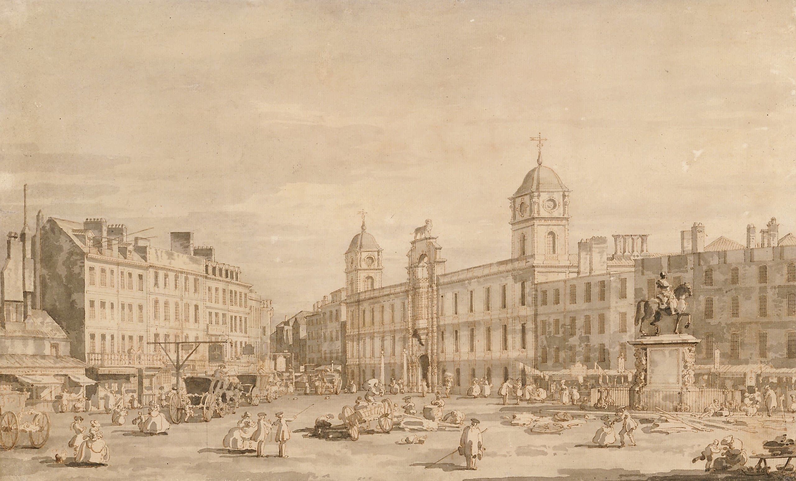 《诺森伯兰宫与查令十字街景》（View of Northumberland House and Charing Cross）｜卡纳莱托 Canaletto｜约1752