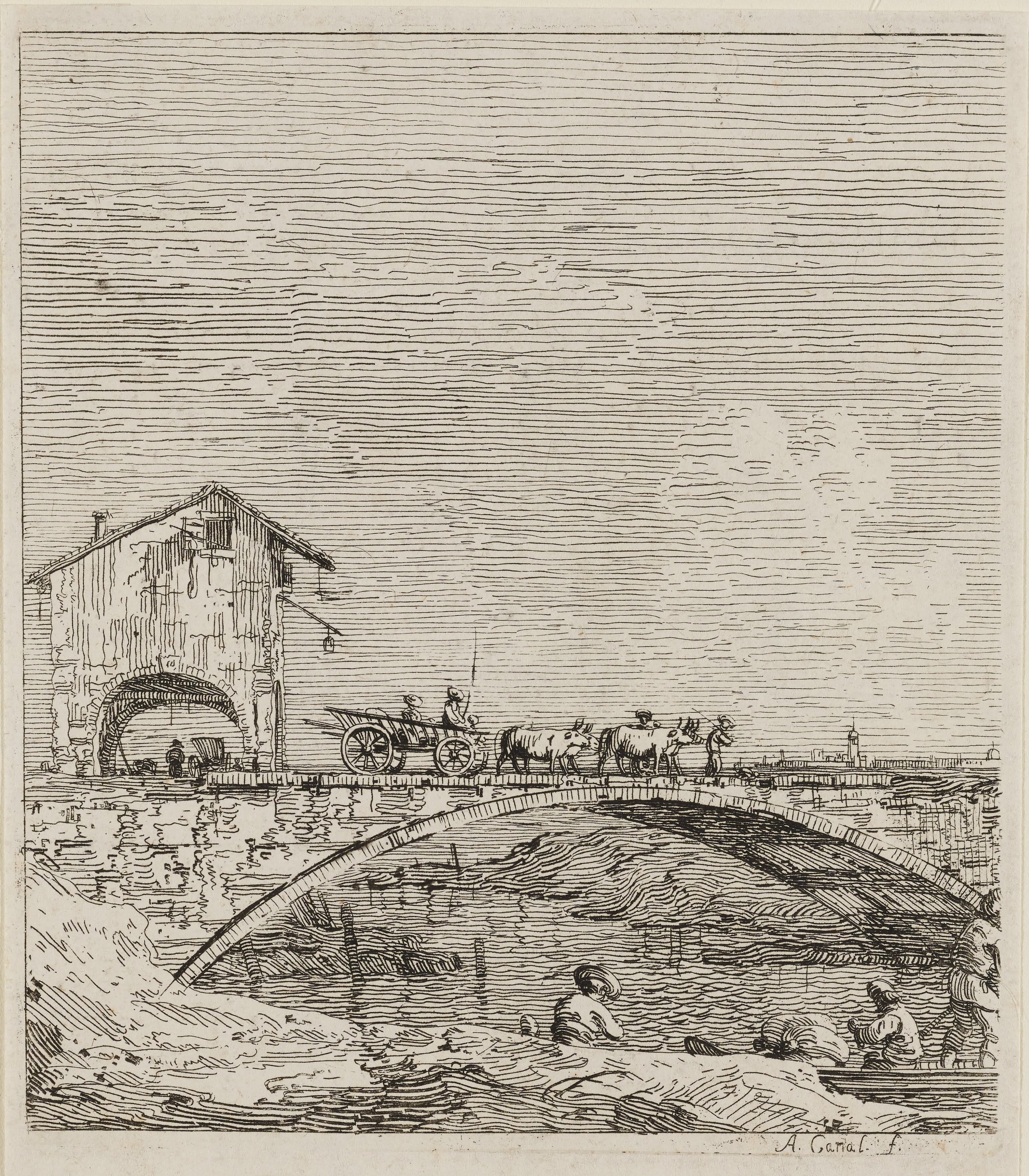 《马车驶过桥梁》（The Wagon Passing Over a Bridge from Vedute）｜卡纳莱托 Canaletto｜1740–1744