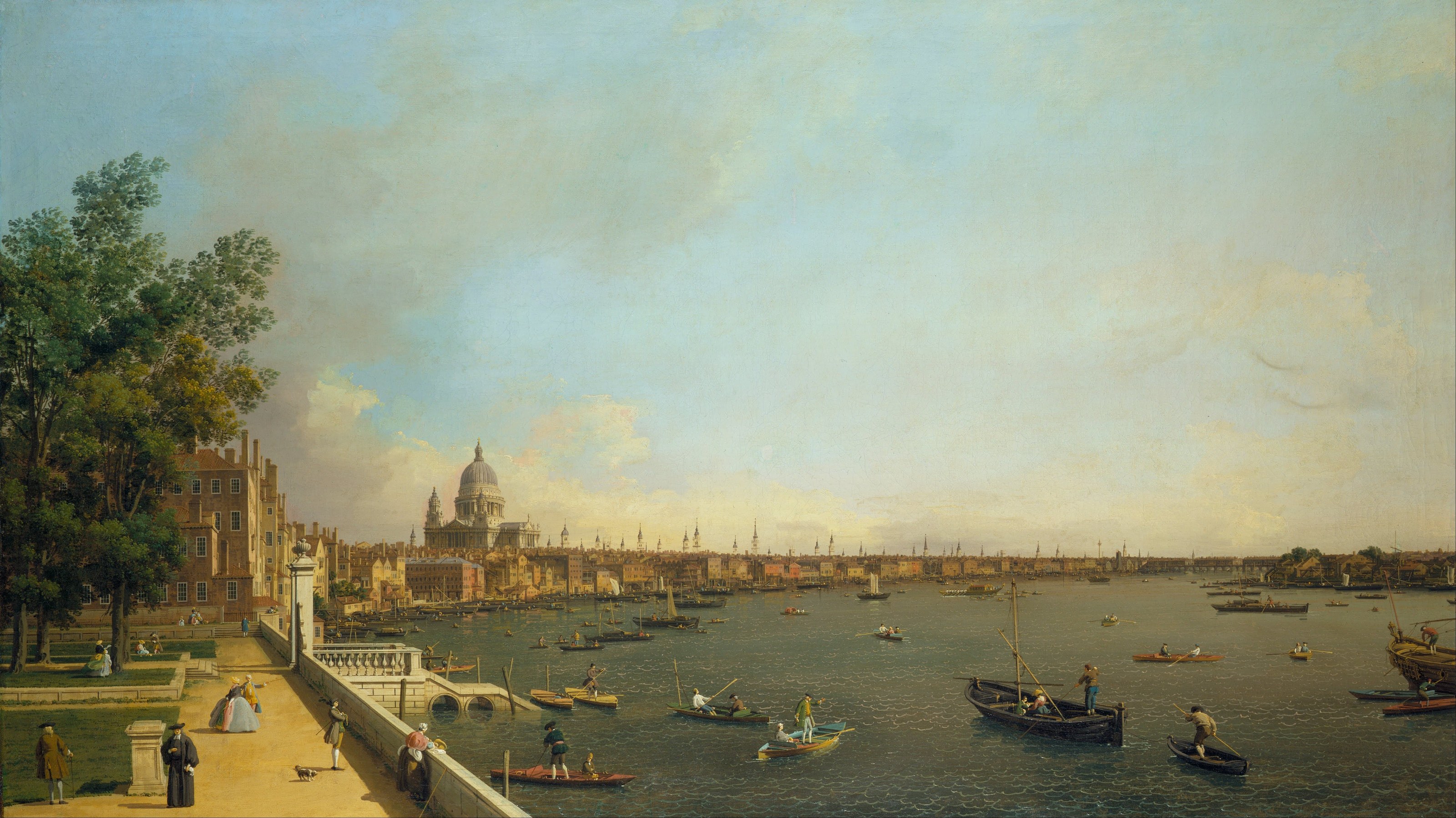 《从萨默塞特宫露台眺望泰晤士河与伦敦城》（London the Thames from Somerset House Terrace towards the City）｜卡纳莱托 Canaletto｜不明