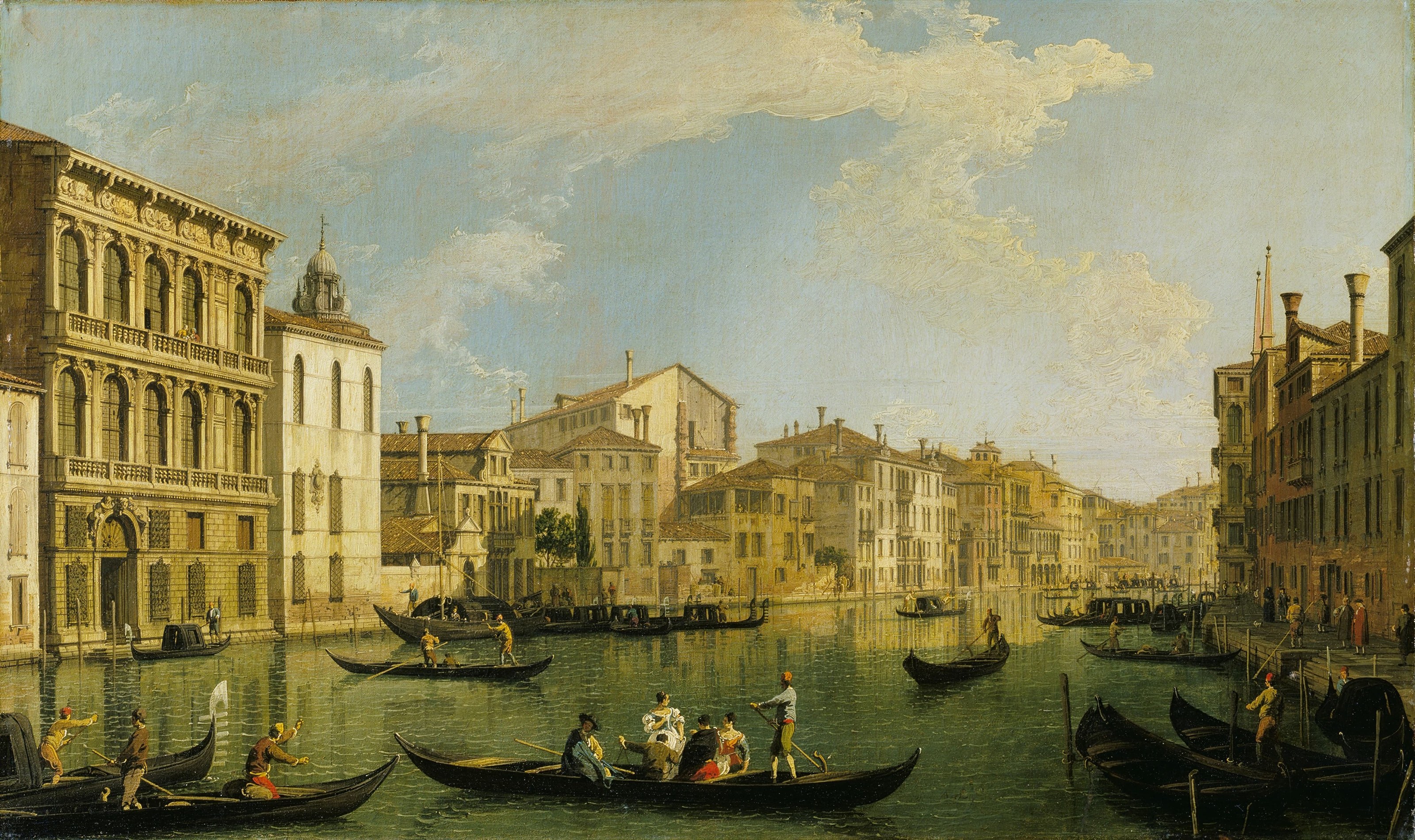 《从弗兰吉尼宫眺望大运河与圣马尔库奥拉》（Venice the Grand Canal from the Palazzo Flangini to San Marcuola）｜卡纳莱托 Canaletto｜约1740–1750