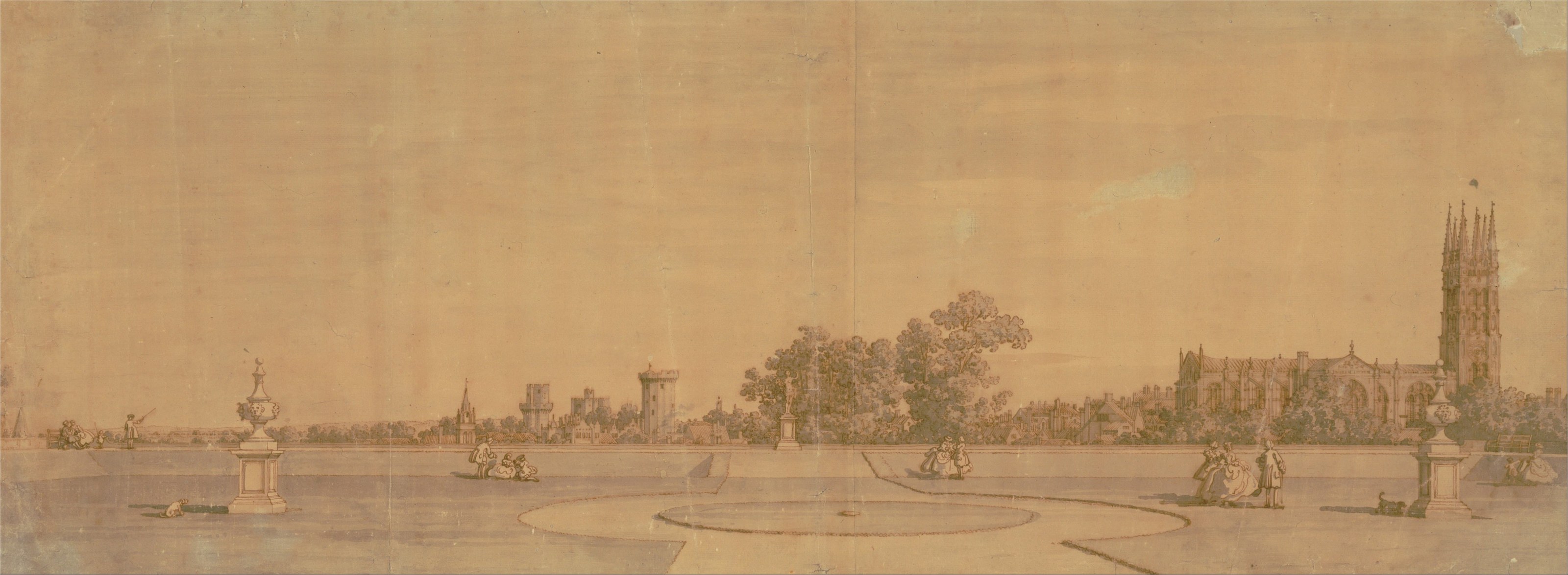 《从修道院花园眺望沃里克镇与城堡》（Warwick the Town and Castle from the Priory Gardens）｜卡纳莱托 Canaletto｜不明