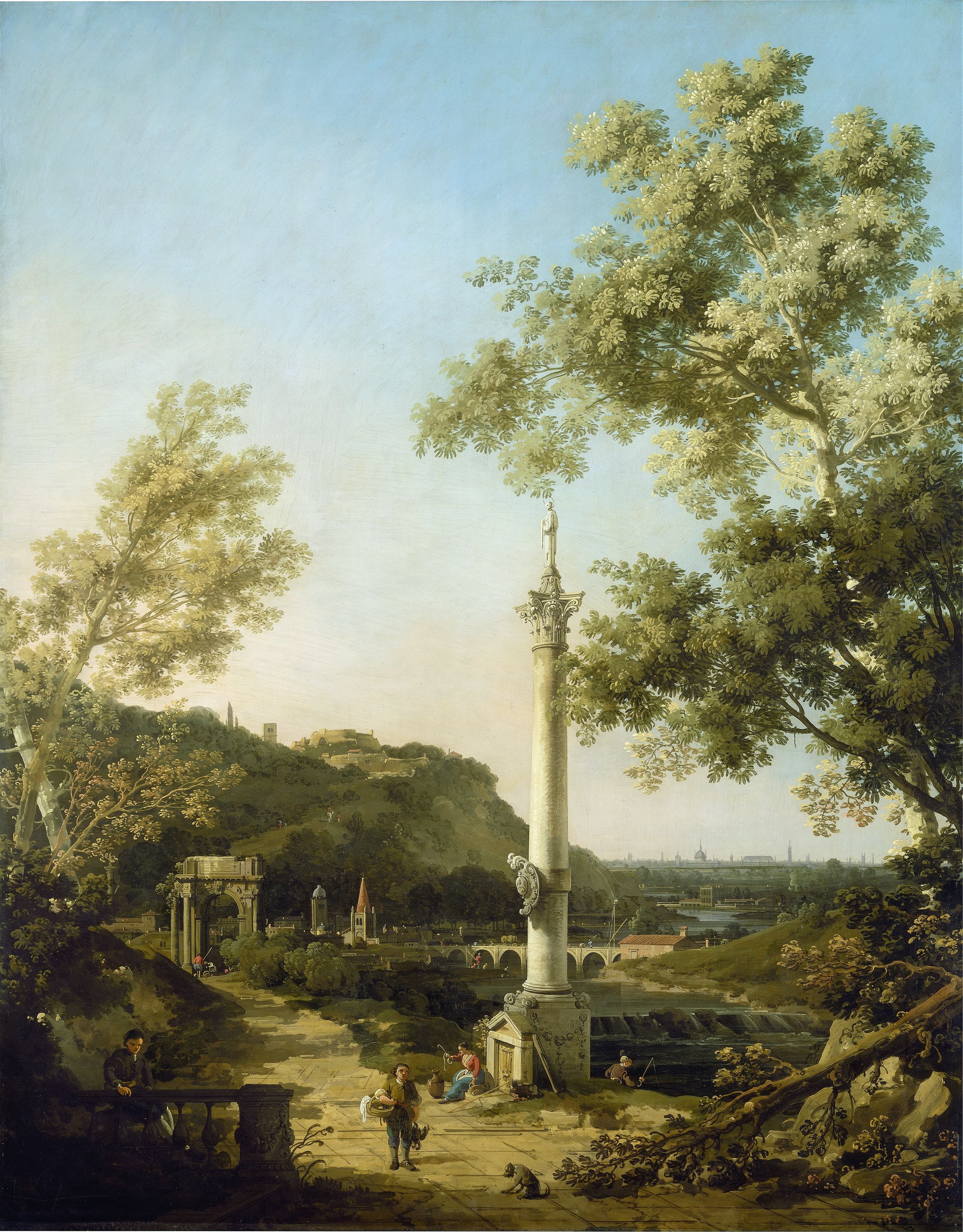 《带有纪念柱的英国风景随想曲》（English Landscape Capriccio with a Column）｜卡纳莱托 Canaletto｜约1754