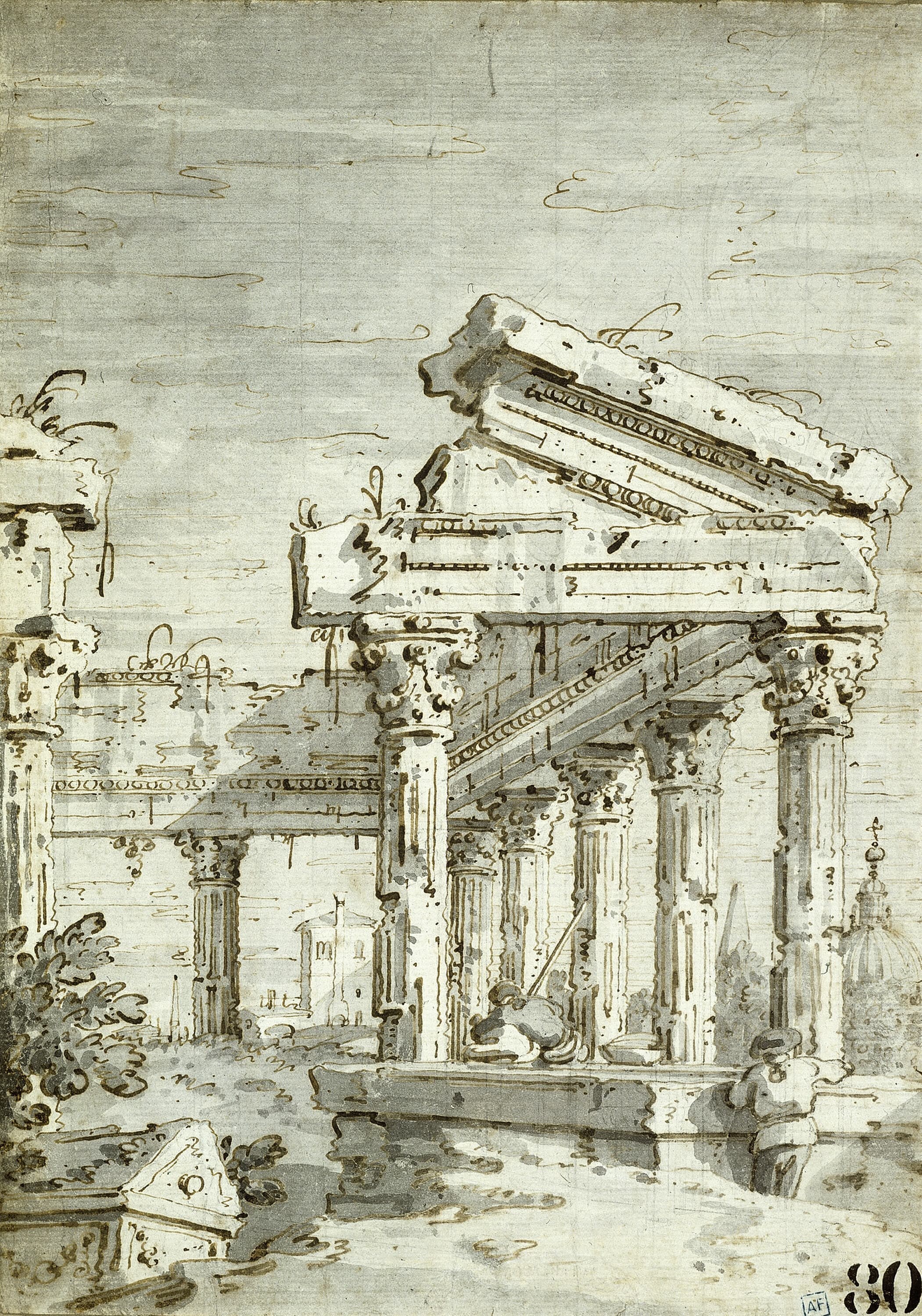 《古典神庙废墟随想曲》（Capriccio a Ruined Classical Temple）｜卡纳莱托 Canaletto｜不明