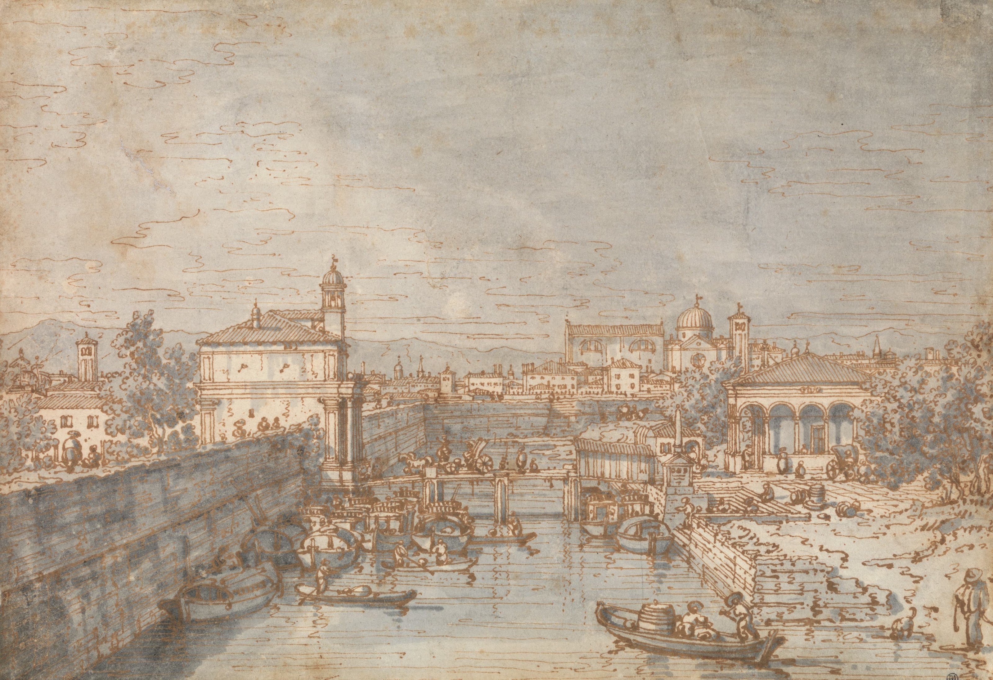 《帕多瓦巴基廖内河与波尔泰洛门》（Padua the River Bacchiglione and the Porta Portello）｜卡纳莱托 Canaletto｜约5060