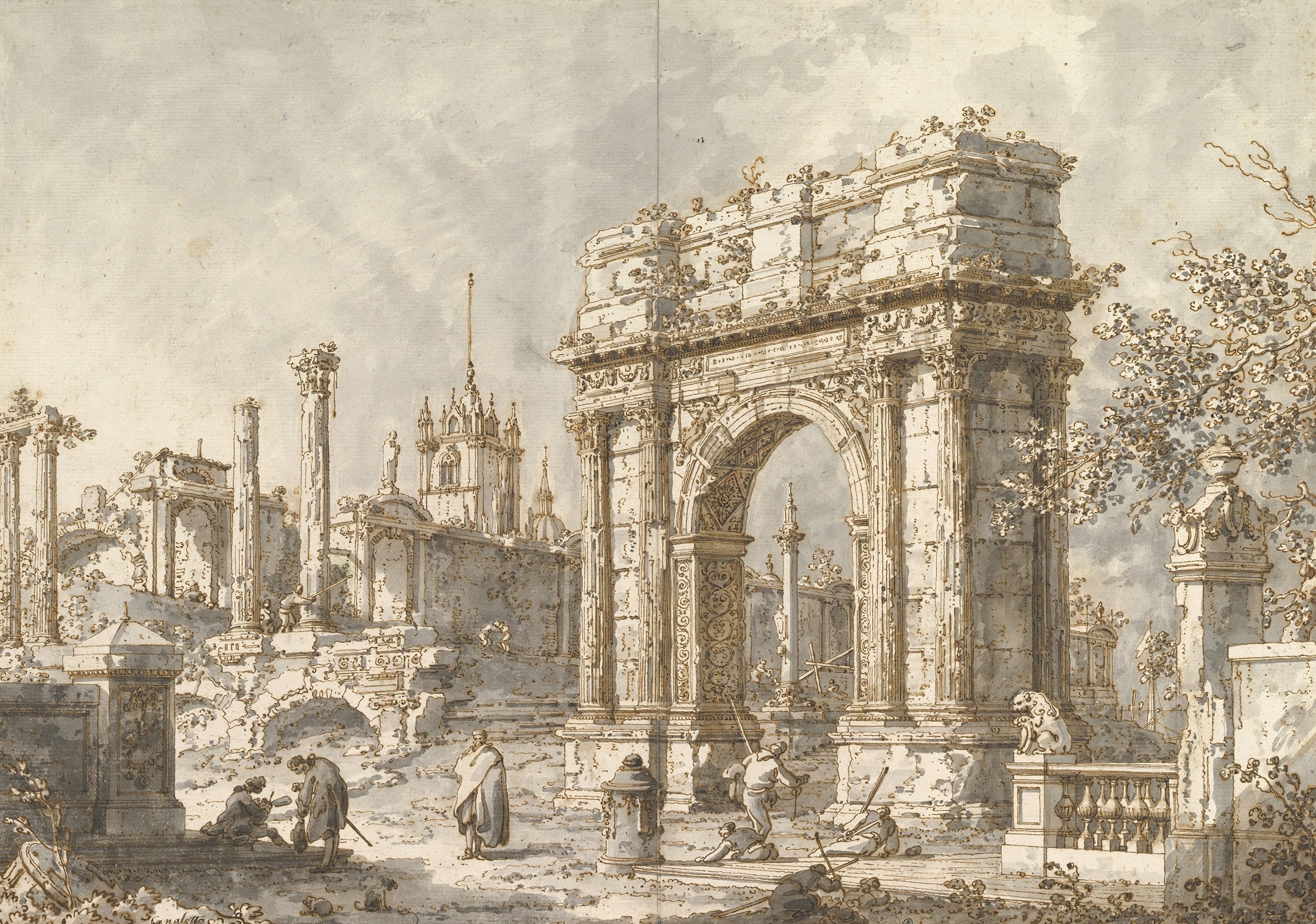 《带有罗马凯旋门的随想曲》（Capriccio with a Roman Triumphal Arch）｜卡纳莱托 Canaletto｜2030