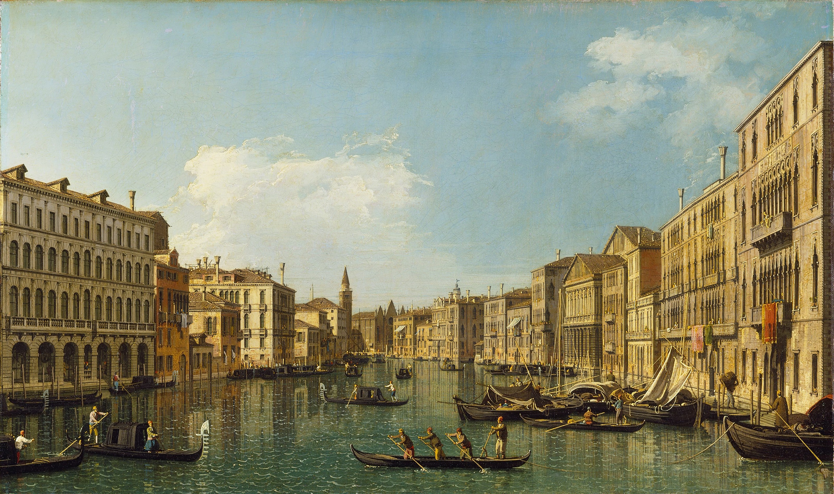 《从福斯卡里宫眺望大运河与慈善堂》（Venice the Grand Canal from the Palazzo Foscari to the Carita）｜卡纳莱托 Canaletto｜约1740–1750