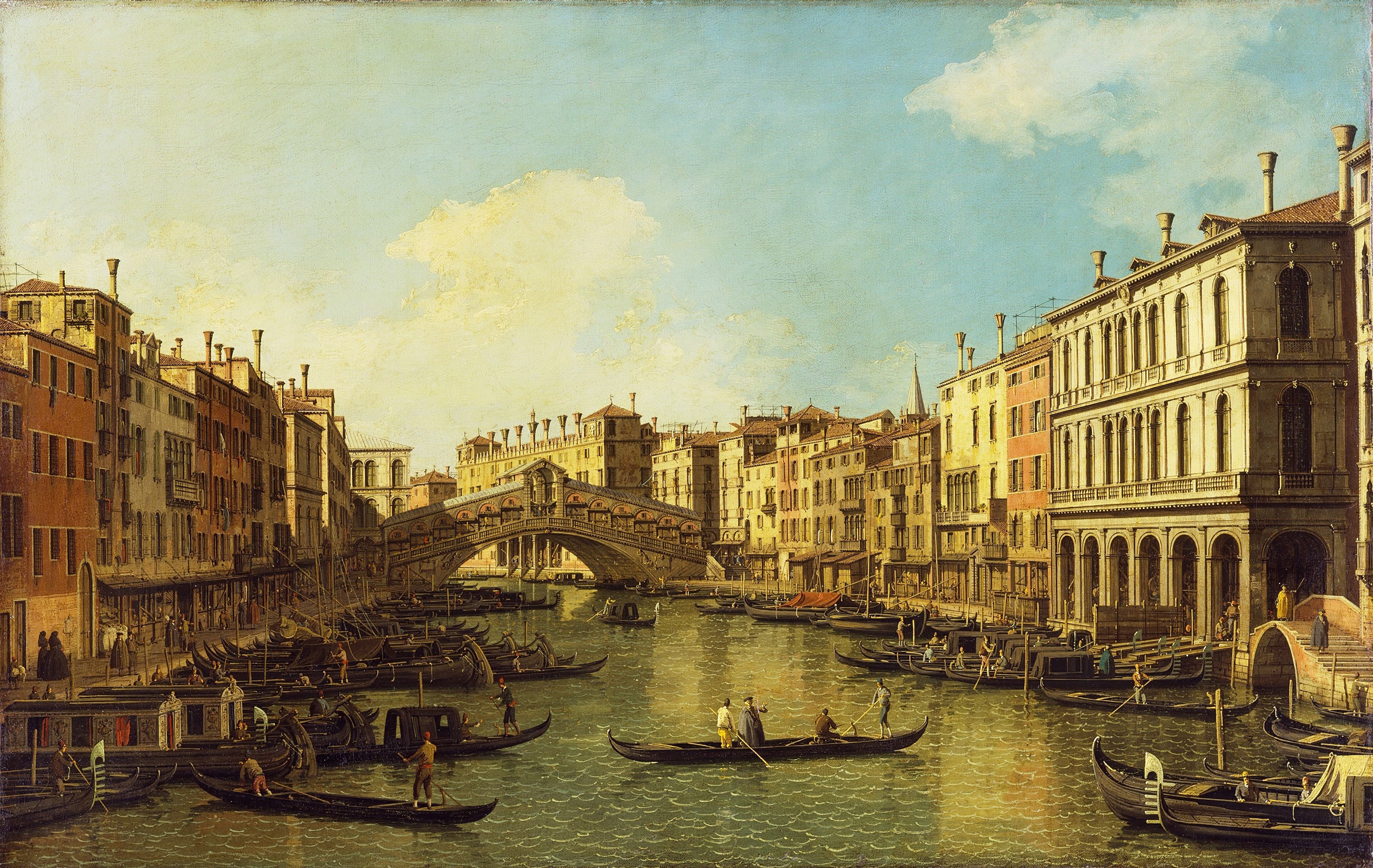 《从多尔芬·马宁宫眺望大运河与里亚托桥》（Venice the Grand Canal from the Palazzo Dolfin Manin to the Rialto Bridge）｜卡纳莱托 Canaletto｜约1740–1750