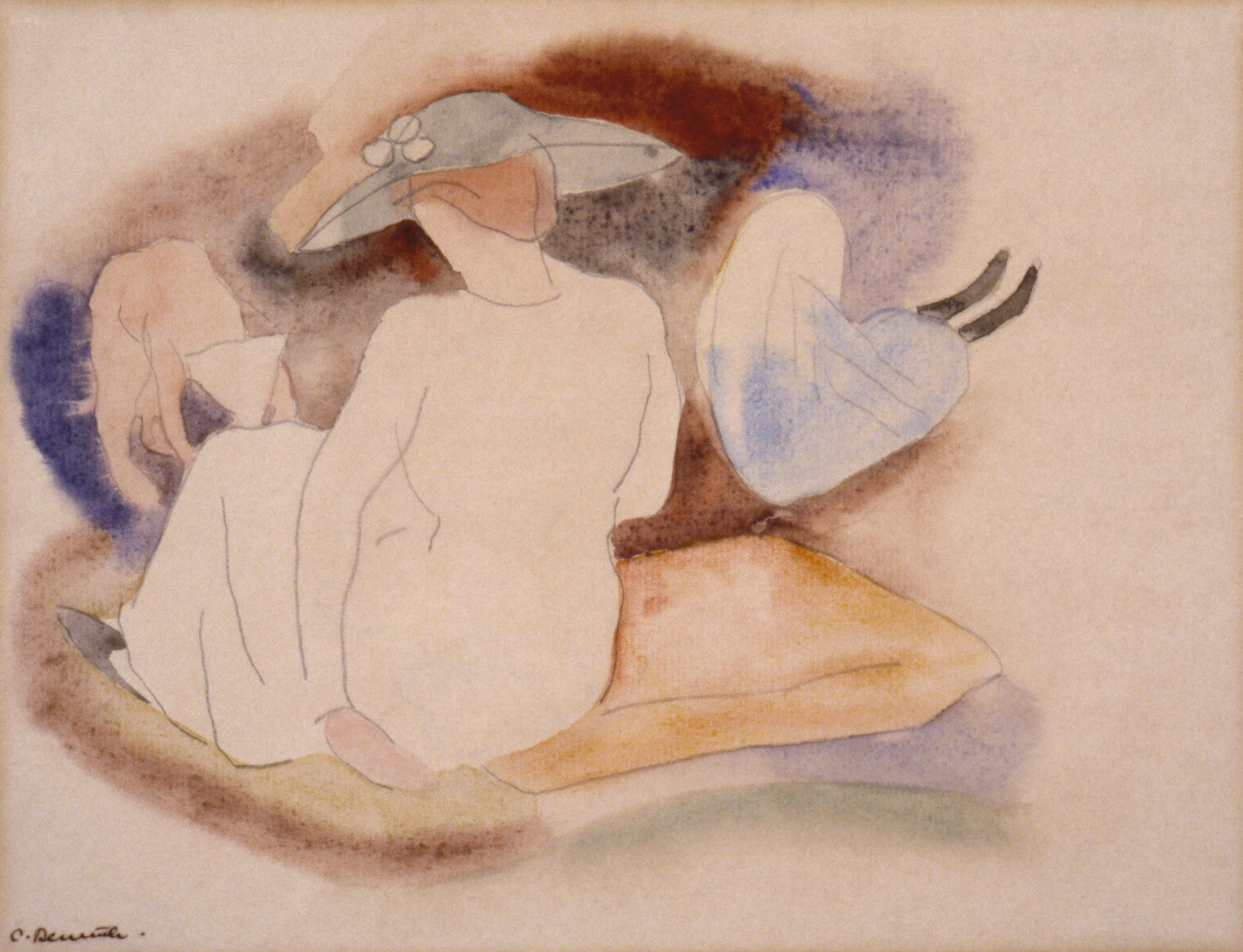 《戴着帽子和 2 个人物的女人》（Woman with Hat and 2 Figures）｜查尔斯·德穆斯 Charles Demuth｜约1916