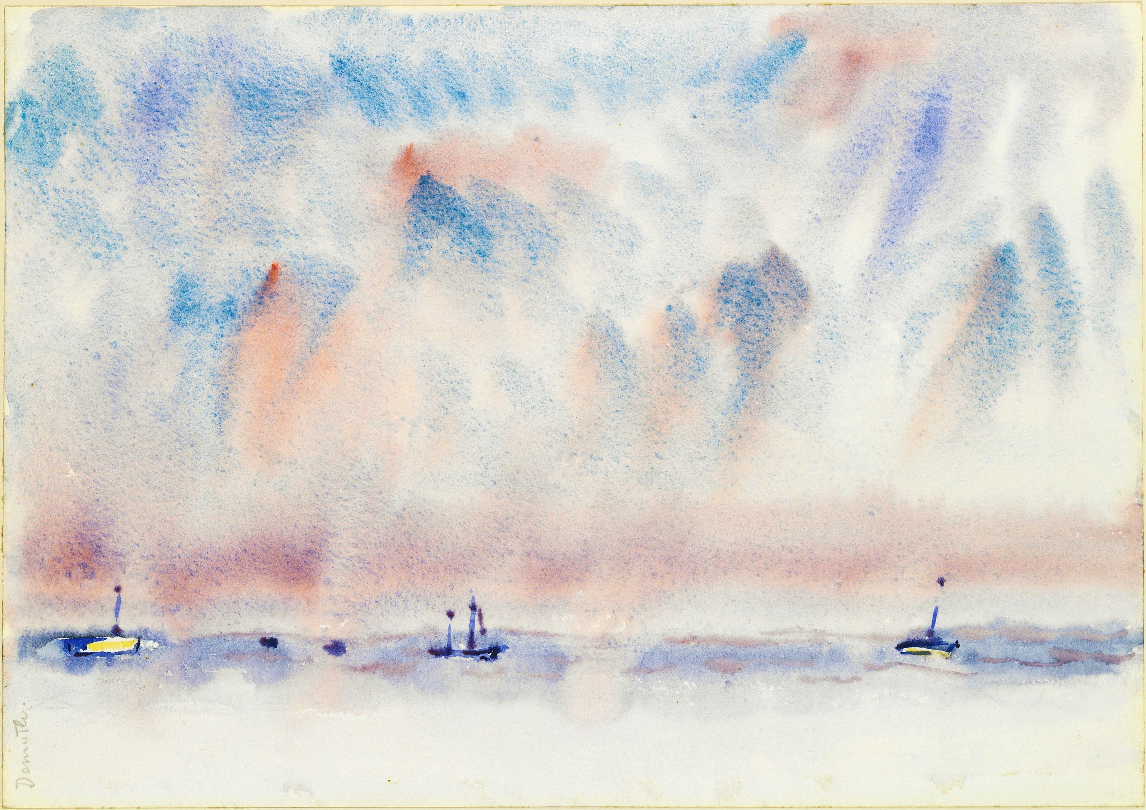 《百慕大的天空和大海与小船》（Bermuda Sky and Sea with Boats）｜查尔斯·德穆斯 Charles Demuth｜约1917