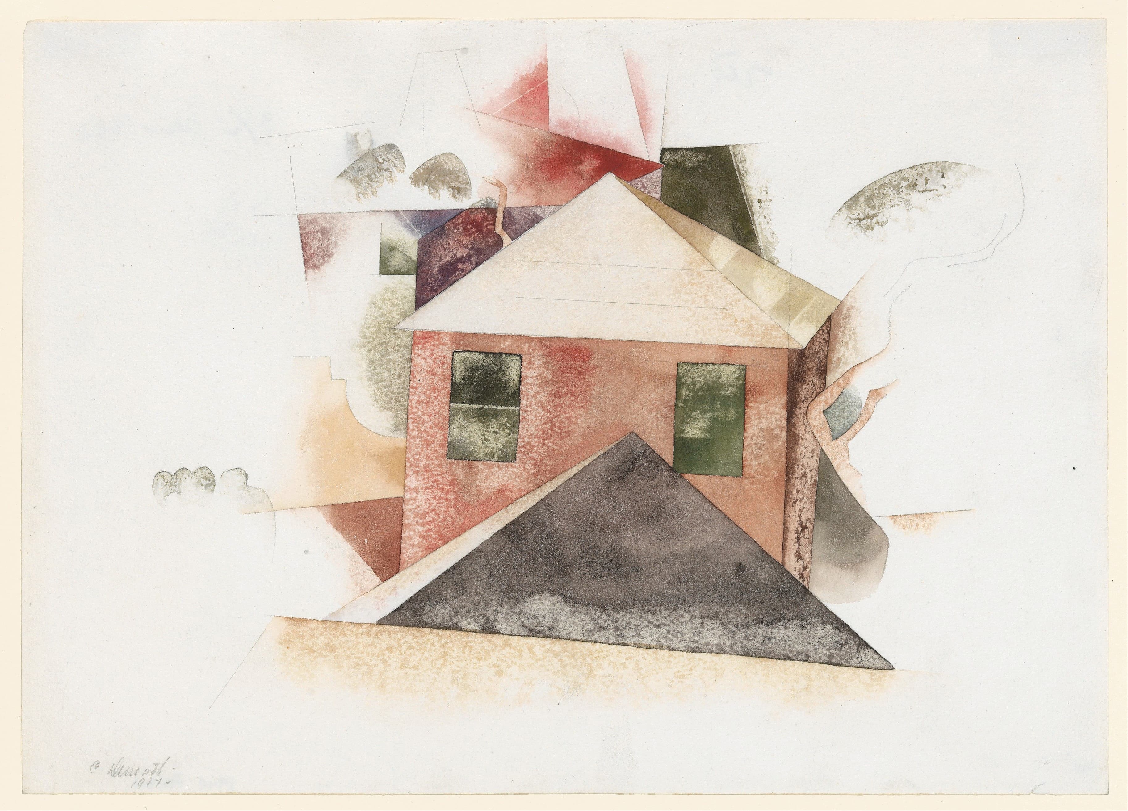 《有红色的房子》（Houses with Red）｜查尔斯·德穆斯 Charles Demuth｜1917
