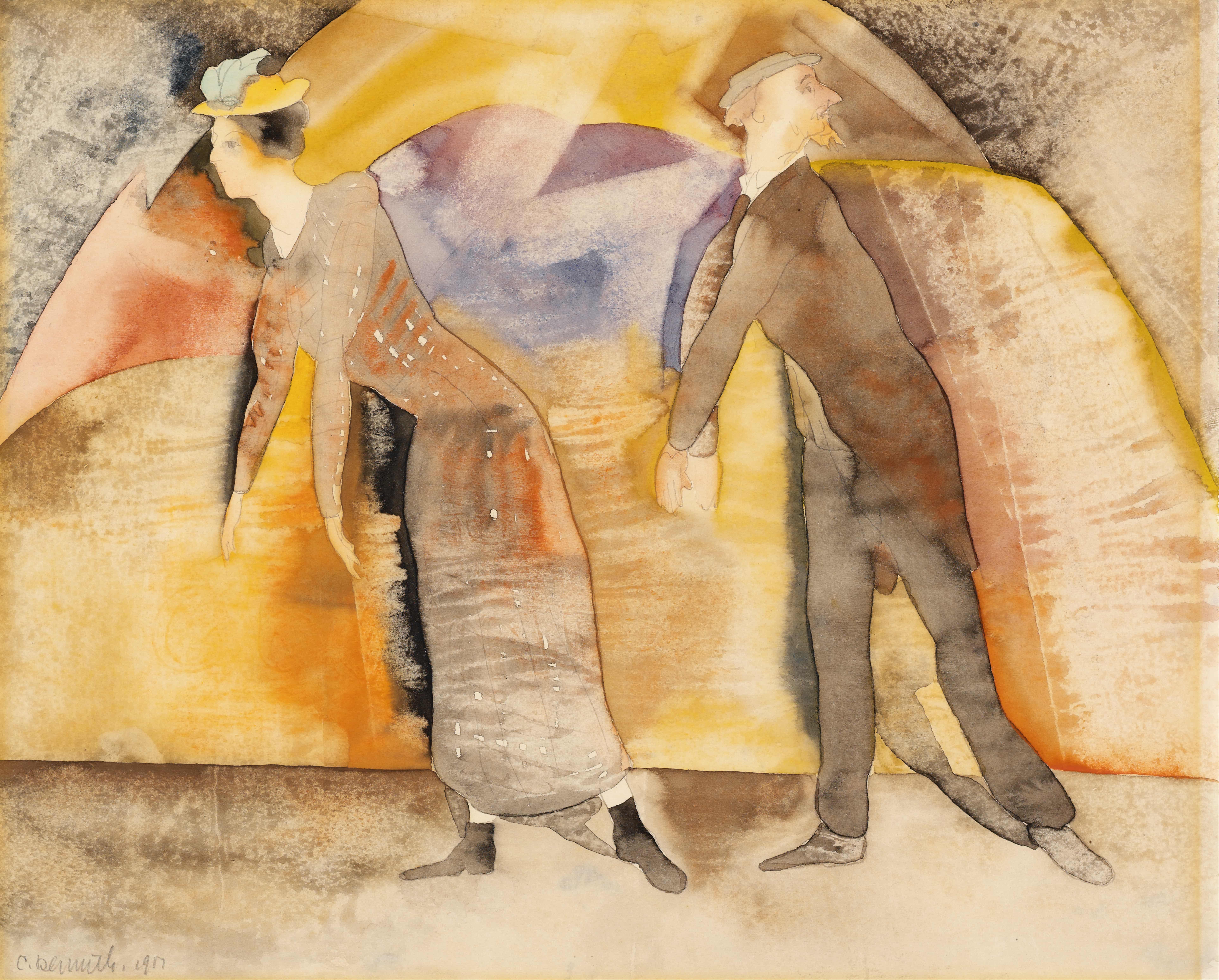 《在杂耍舞台上的女人和男人》（In Vaudeville Woman and Man on Stage）｜查尔斯·德穆斯 Charles Demuth｜1917