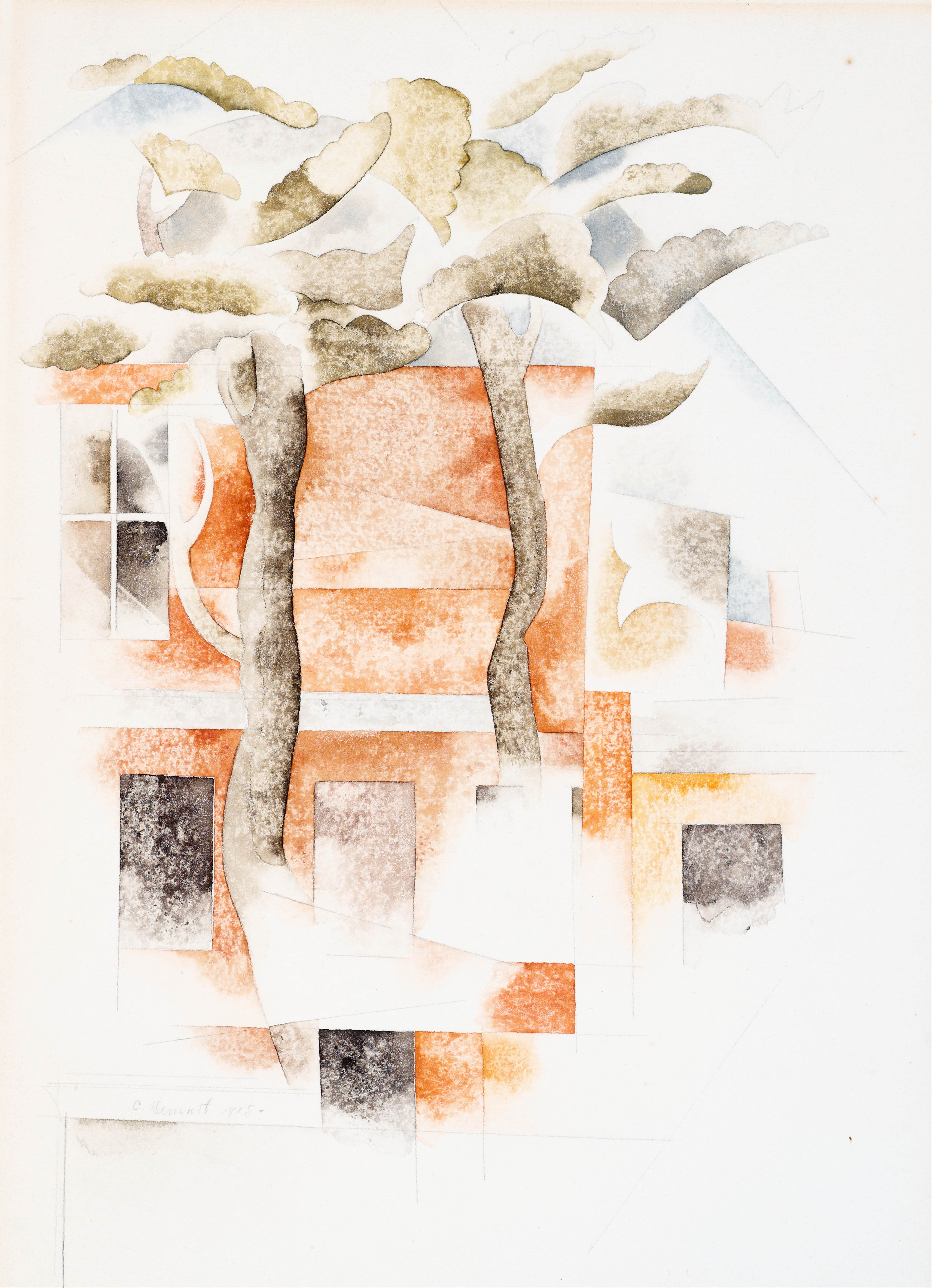 《透过树林看到的百慕大房屋》（Bermuda Houses Seen Through Trees）｜查尔斯·德穆斯 Charles Demuth｜1918
