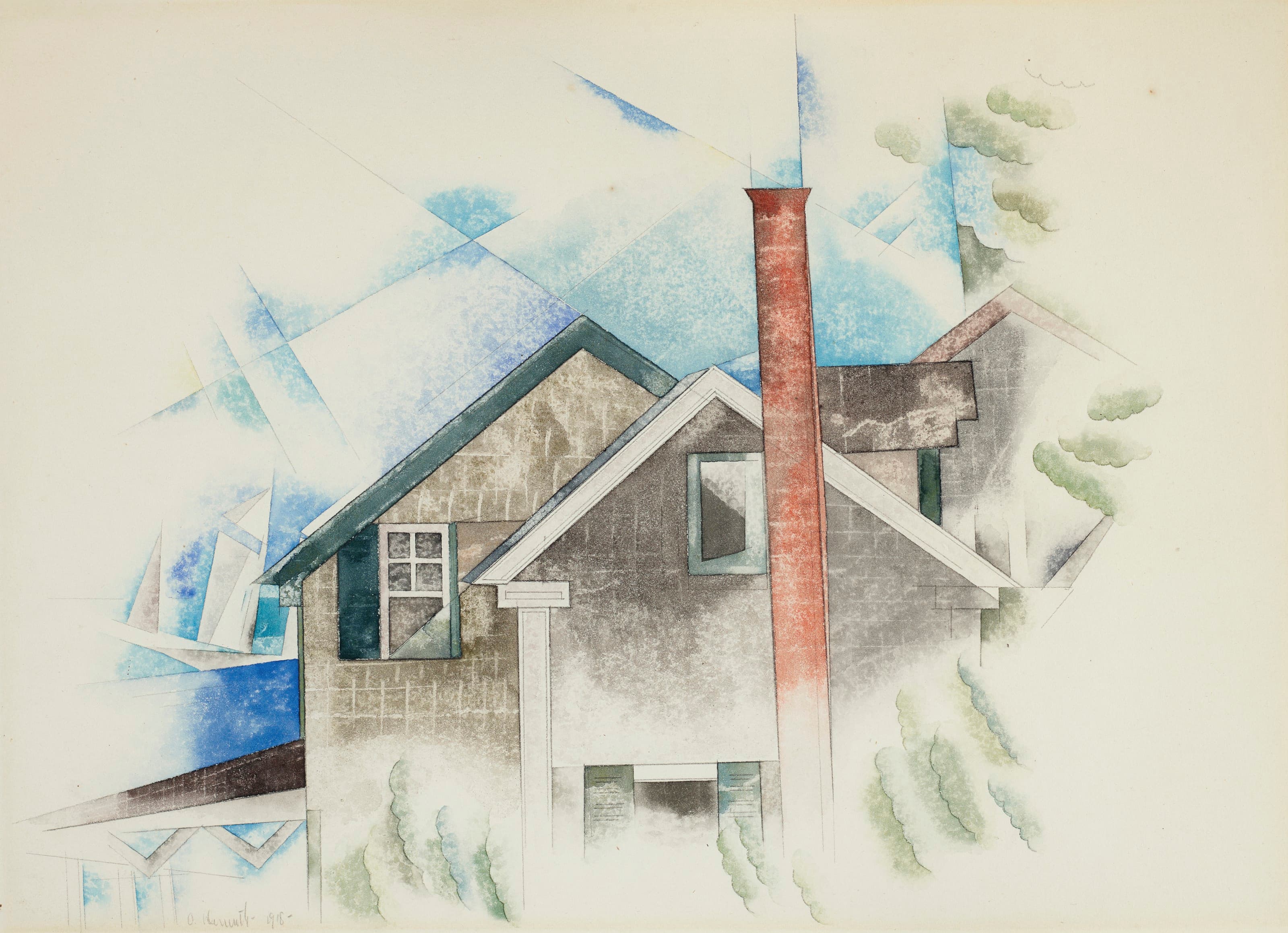 《房屋》（Houses）｜查尔斯·德穆斯 Charles Demuth｜1918