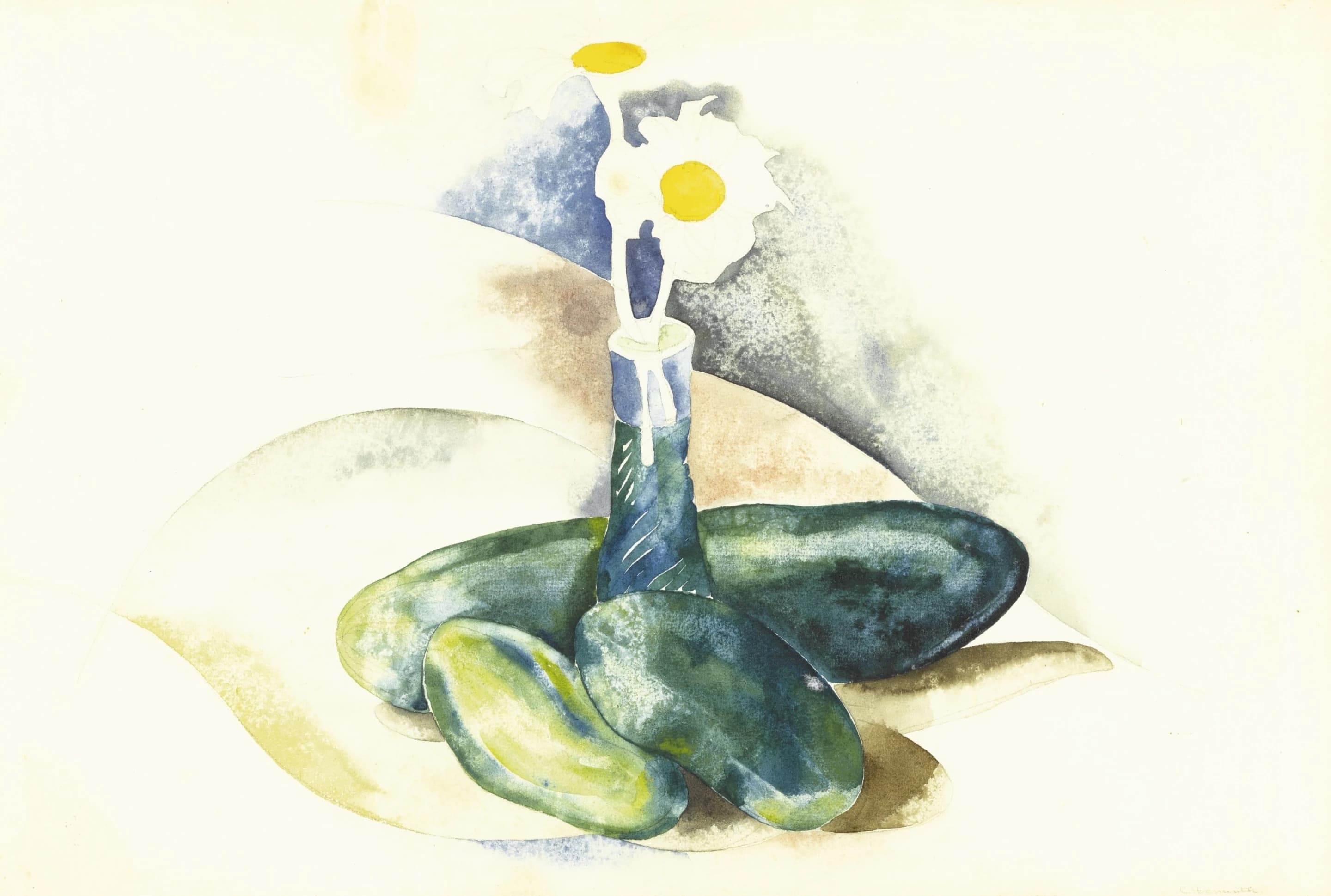 《黄瓜和一瓶雏菊》（Cucumbers and a Flask of Daisies）｜查尔斯·德穆斯 Charles Demuth｜约1925