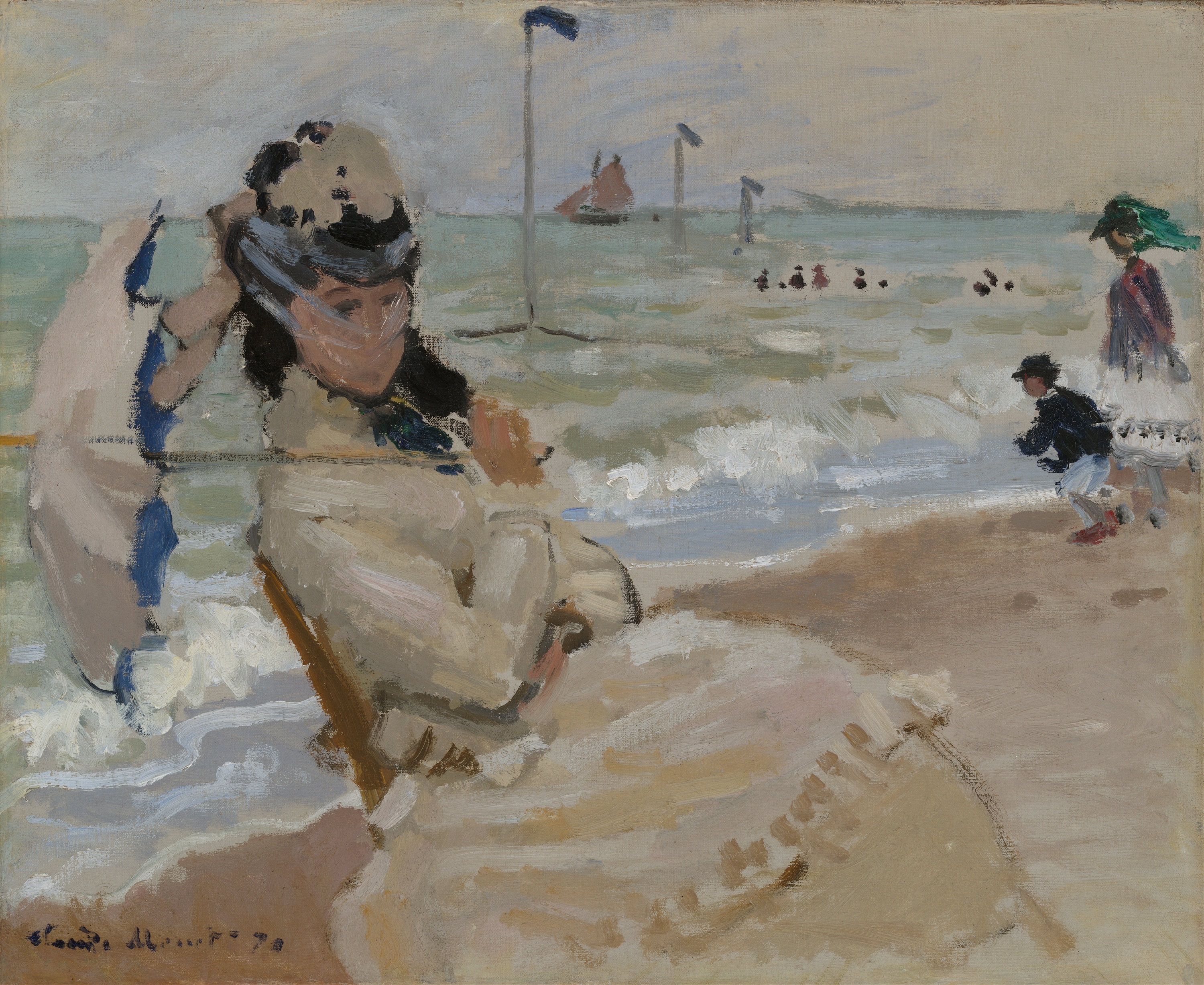 《卡米尔在特鲁维尔海滩》（Camille on the Beach in Trouville）｜克劳德·莫奈 Claude Monet｜1870