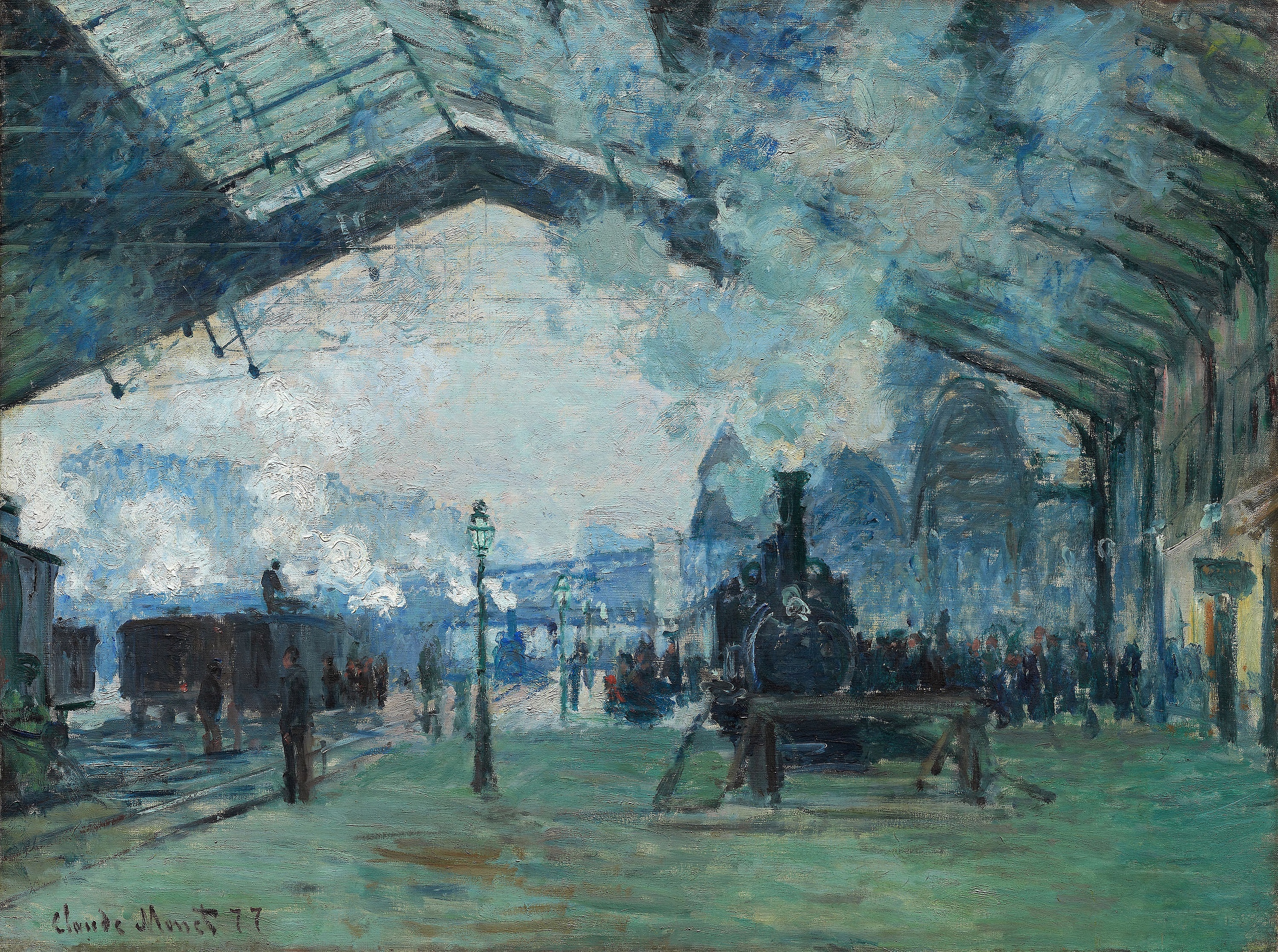 《诺曼底火车抵达圣拉扎尔火车站》（Arrival of the Normandy Train, Gare Saint-Lazare）｜克劳德·莫奈 Claude Monet｜1877
