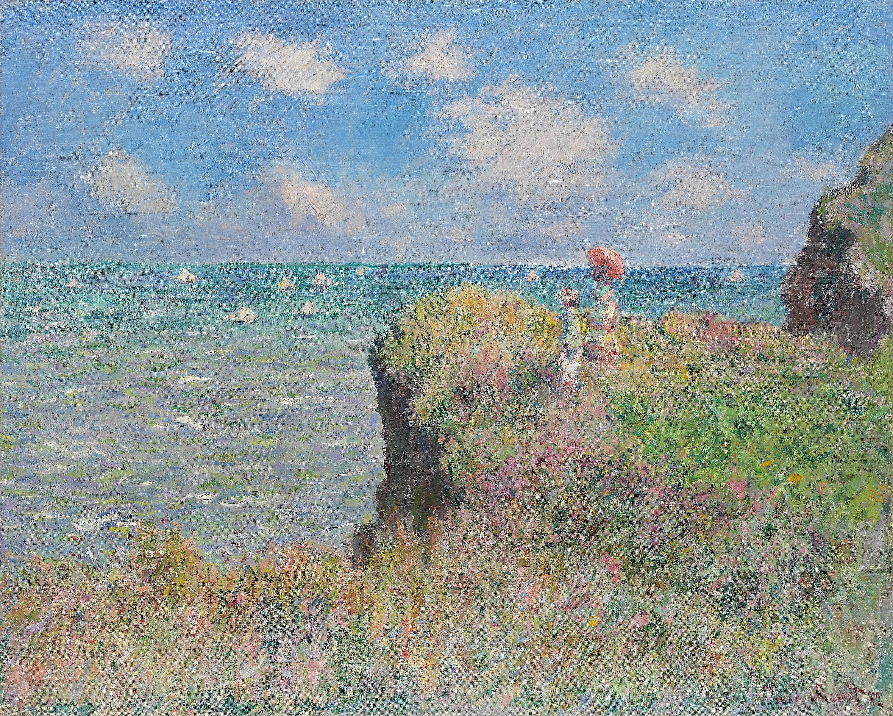 《普尔维尔悬崖步道》（Cliff Walk at Pourville）｜克劳德·莫奈 Claude Monet｜1882