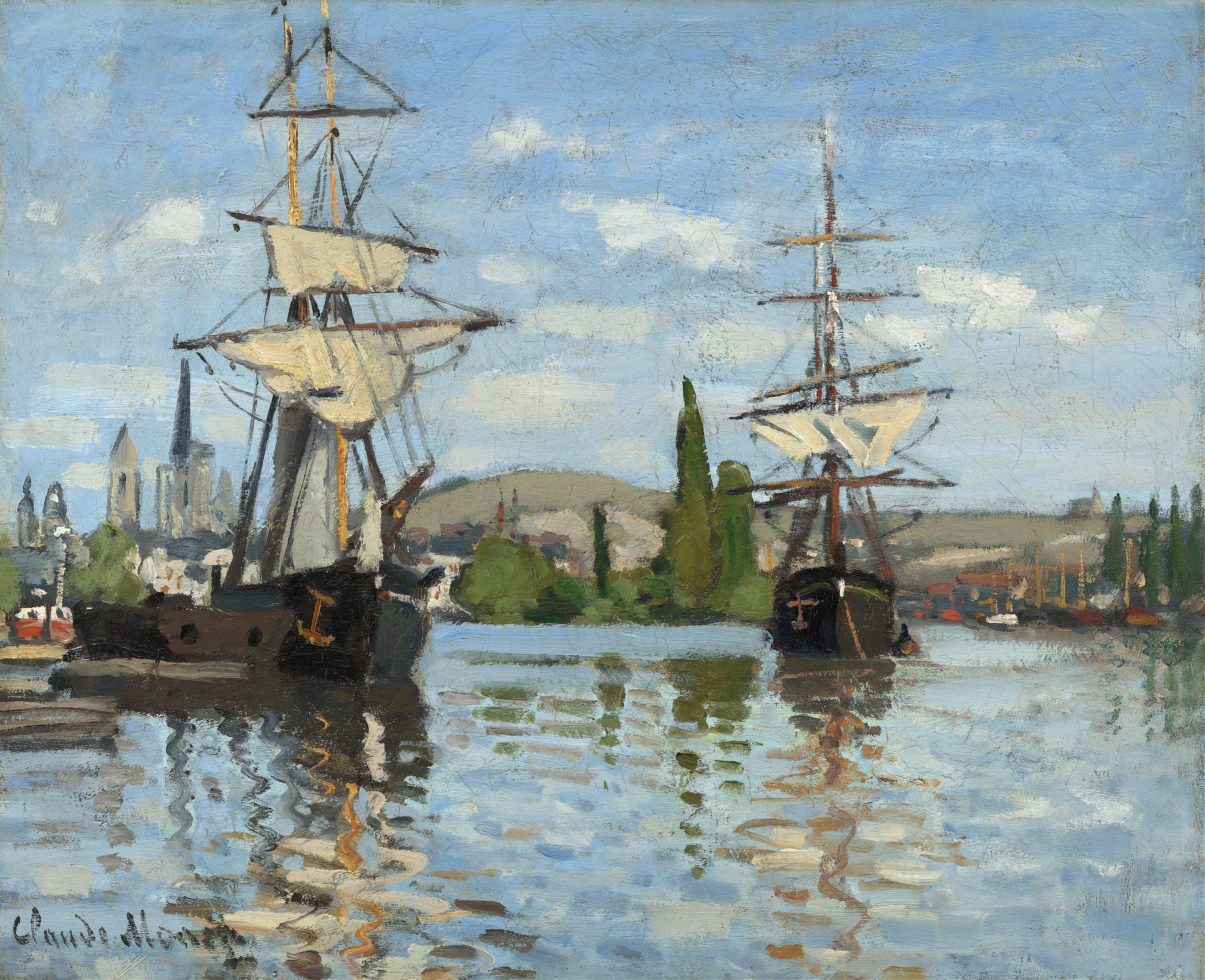 《鲁昂塞纳河上的船只》（Ships Riding on the Seine at Rouen）｜克劳德·莫奈 Claude Monet｜1872–1873