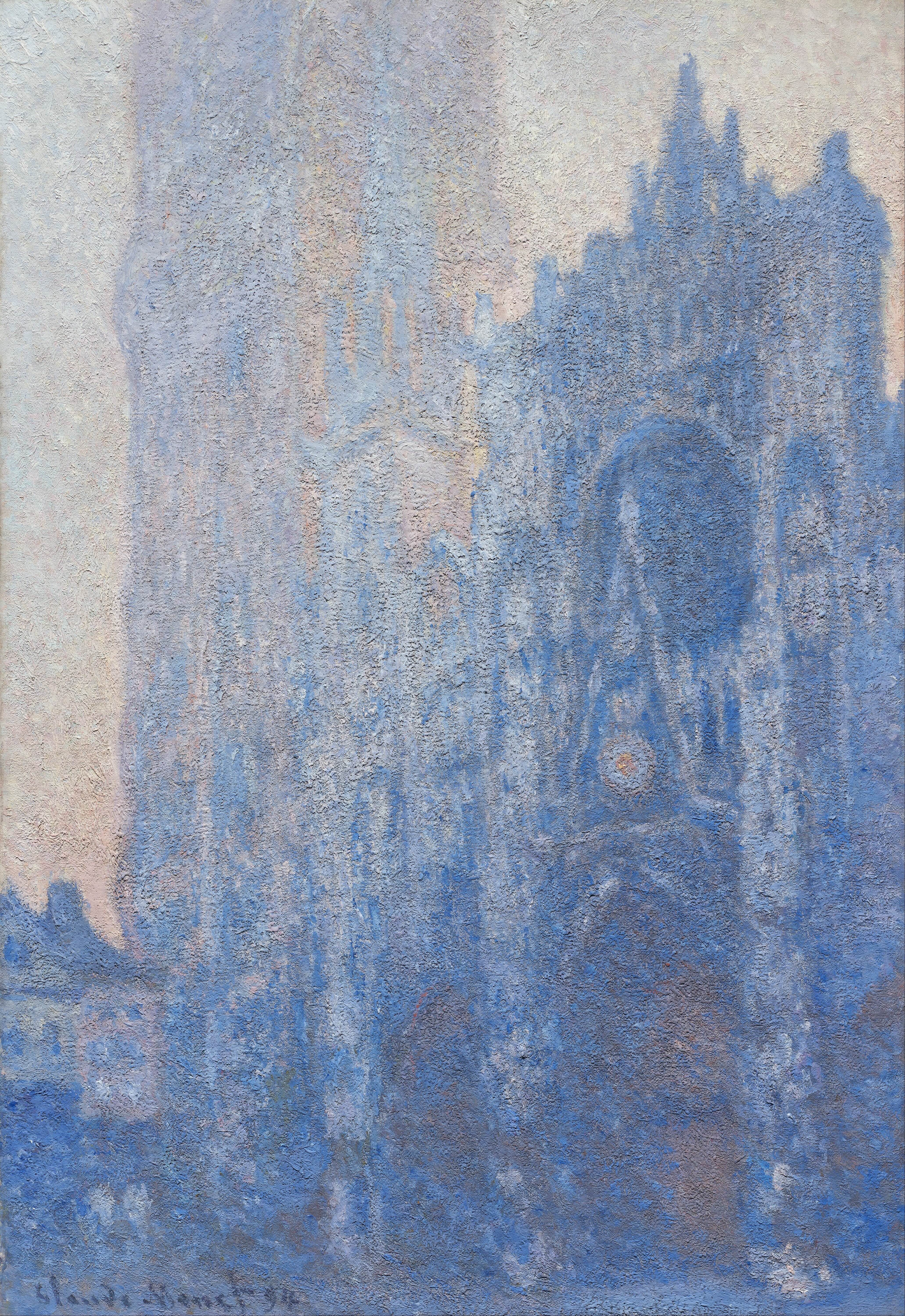 《鲁昂大教堂正面和阿尔巴内塔（晨间效应）》（Rouen Cathedral Façade and Tour d’Albane (Morning Effect)）｜克劳德·莫奈 Claude Monet｜1894