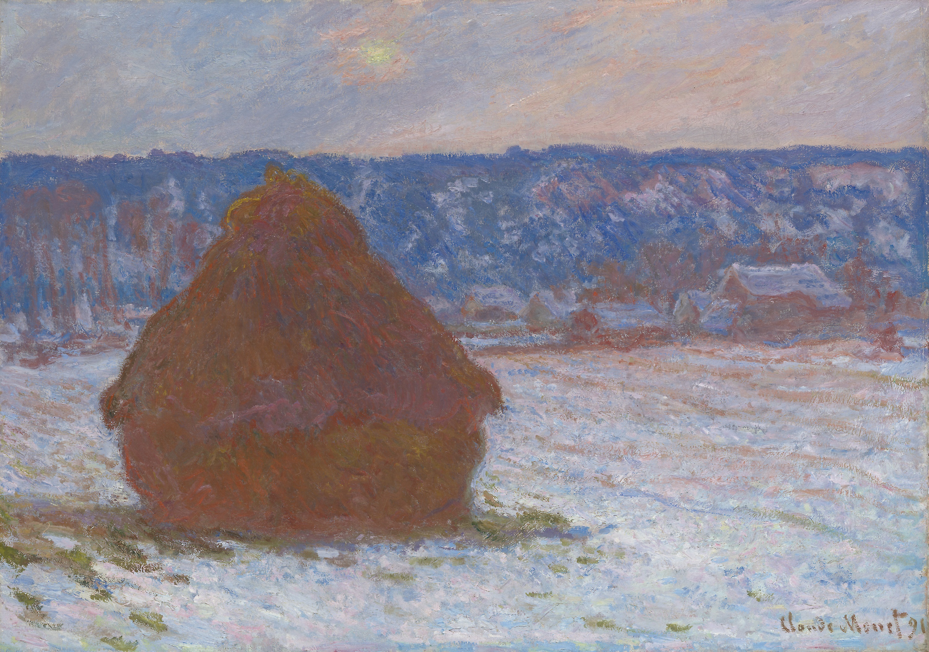 《小麦堆（雪效果，阴天）》（Stack of Wheat (Snow Effect, Overcast Day)）｜克劳德·莫奈 Claude Monet｜1890–91