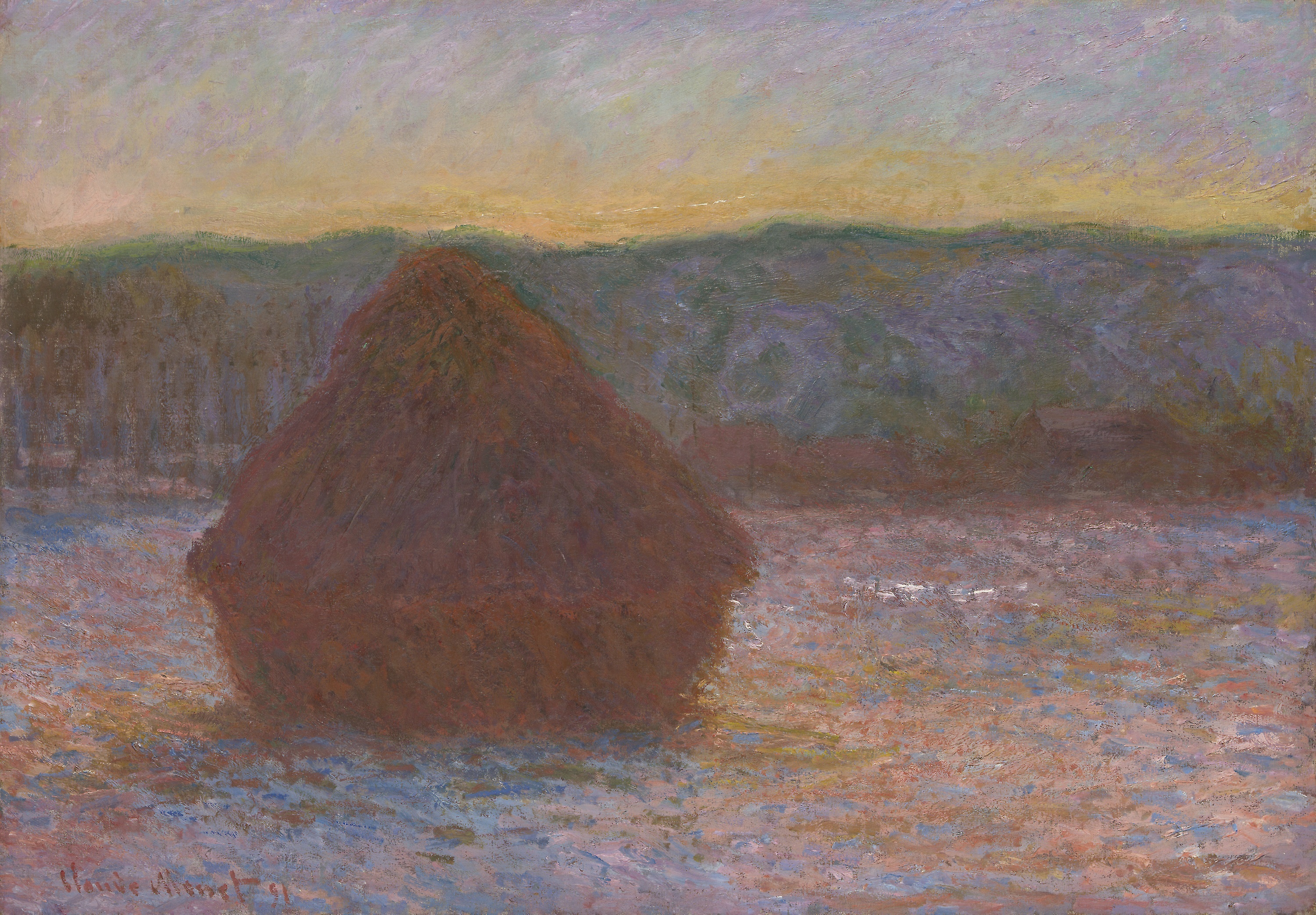 《一堆小麦（解冻，日落）》（Stack of Wheat (Thaw, Sunset)）｜克劳德·莫奈 Claude Monet｜1890–91