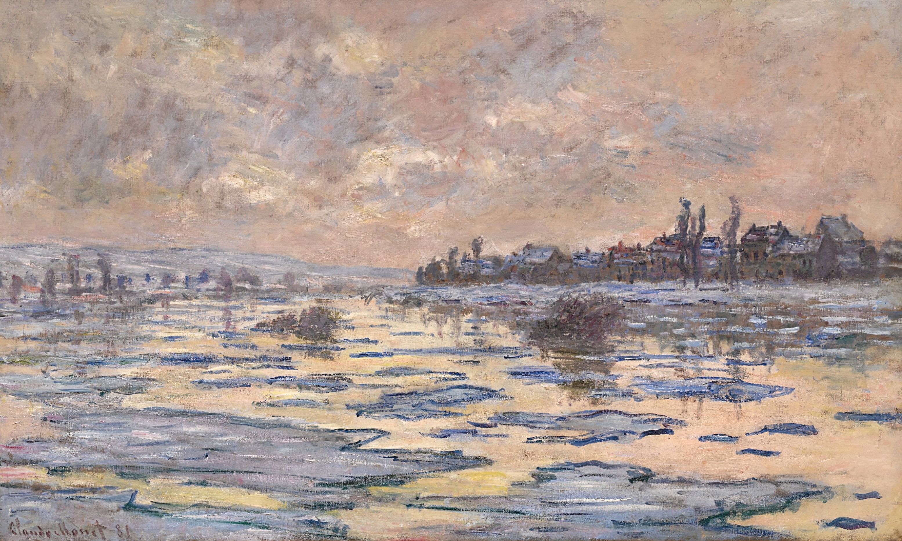 《拉瓦库尔的塞纳河，溃败》（La Seine à Lavacourt, débâcle）｜克劳德·莫奈 Claude Monet｜1880