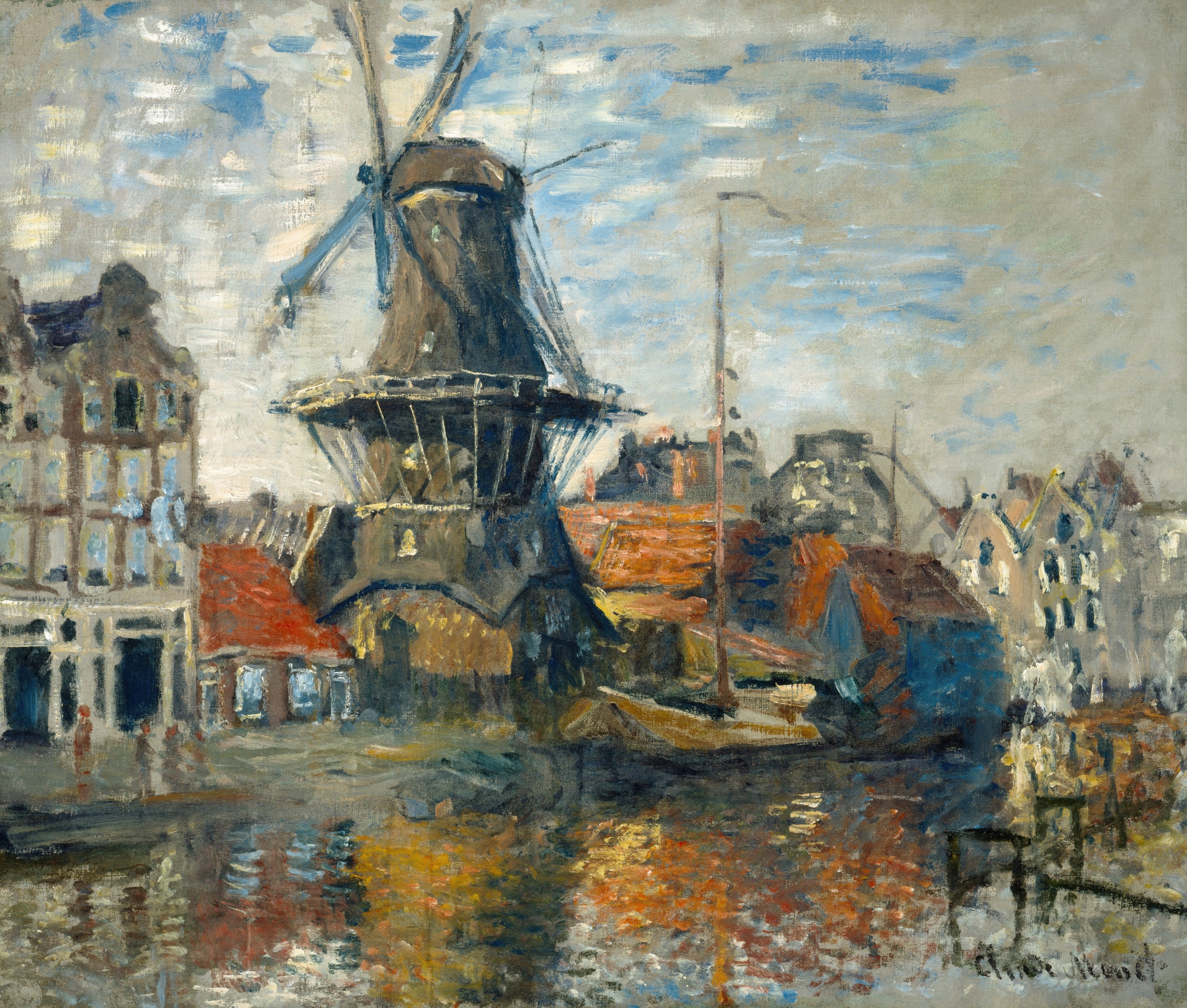 《阿姆斯特丹未知运河上的风车》（The Windmill on the Onbekende Gracht, Amsterdam）｜克劳德·莫奈 Claude Monet｜1874