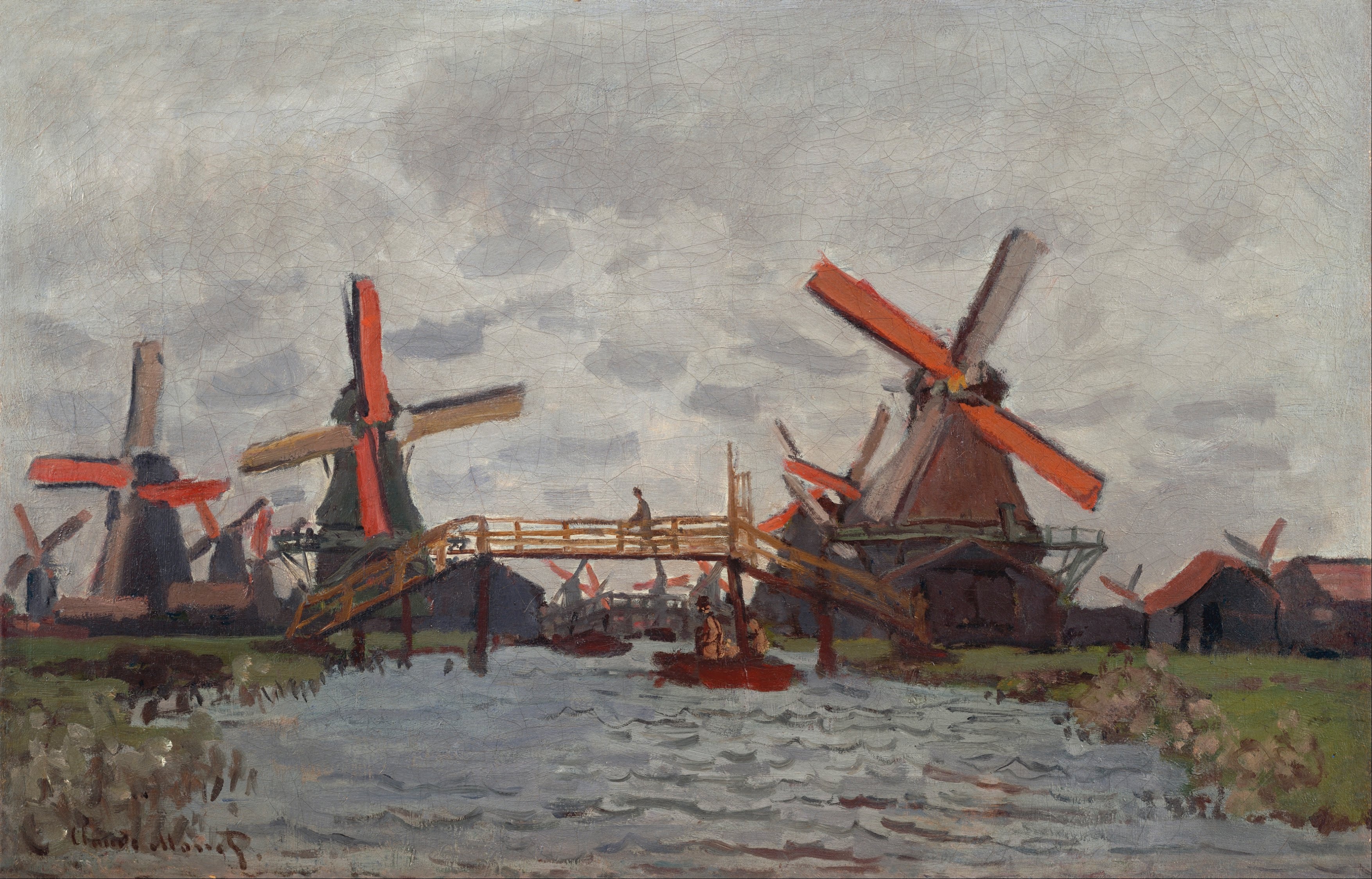《赞丹附近韦斯特泽德菲尔德的风车》（Mills at Westzijderveld near Zaandam）｜克劳德·莫奈 Claude Monet｜1871