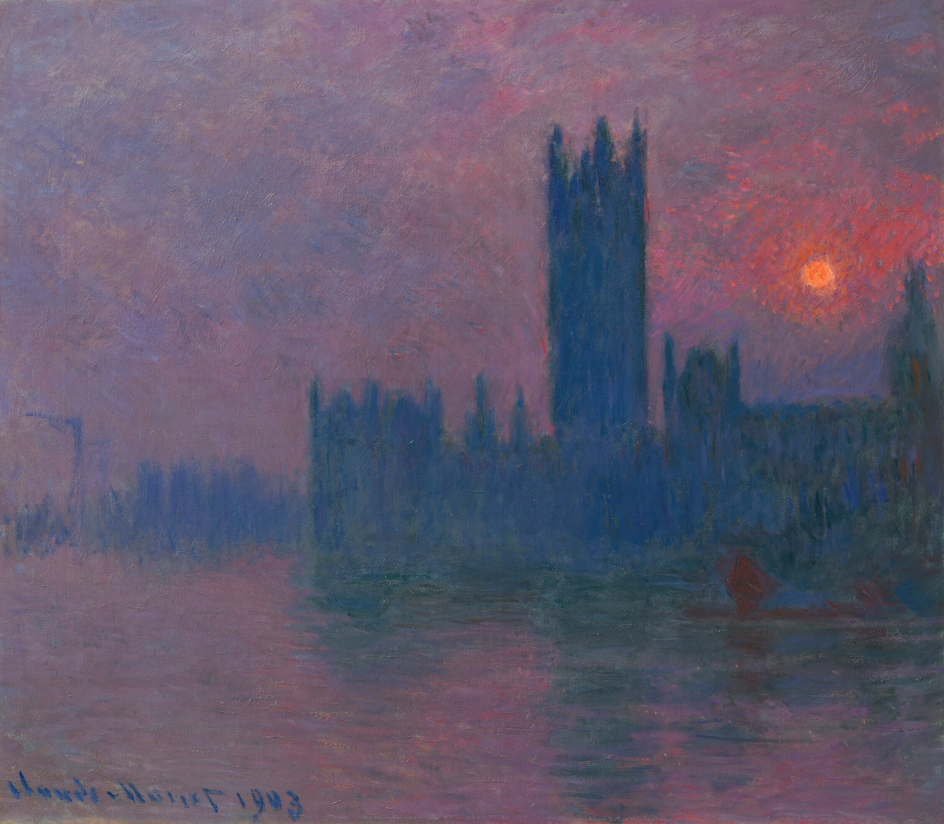 《议会，夕阳》（Le Parlement, soleil couchant）｜克劳德·莫奈 Claude Monet｜1900–1903