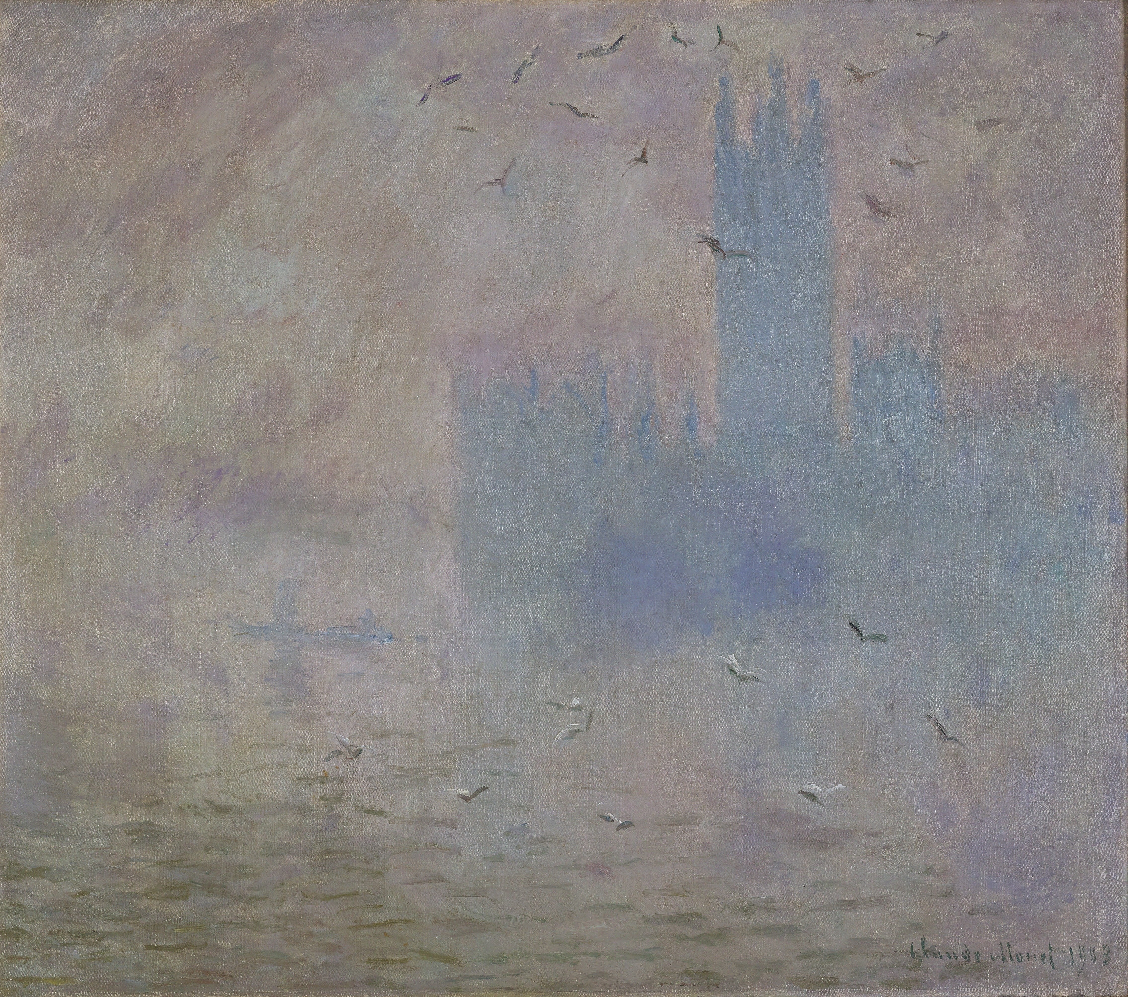 《议会大厦、海鸥》（The Houses of Parliament, Seagulls）｜克劳德·莫奈 Claude Monet｜1903