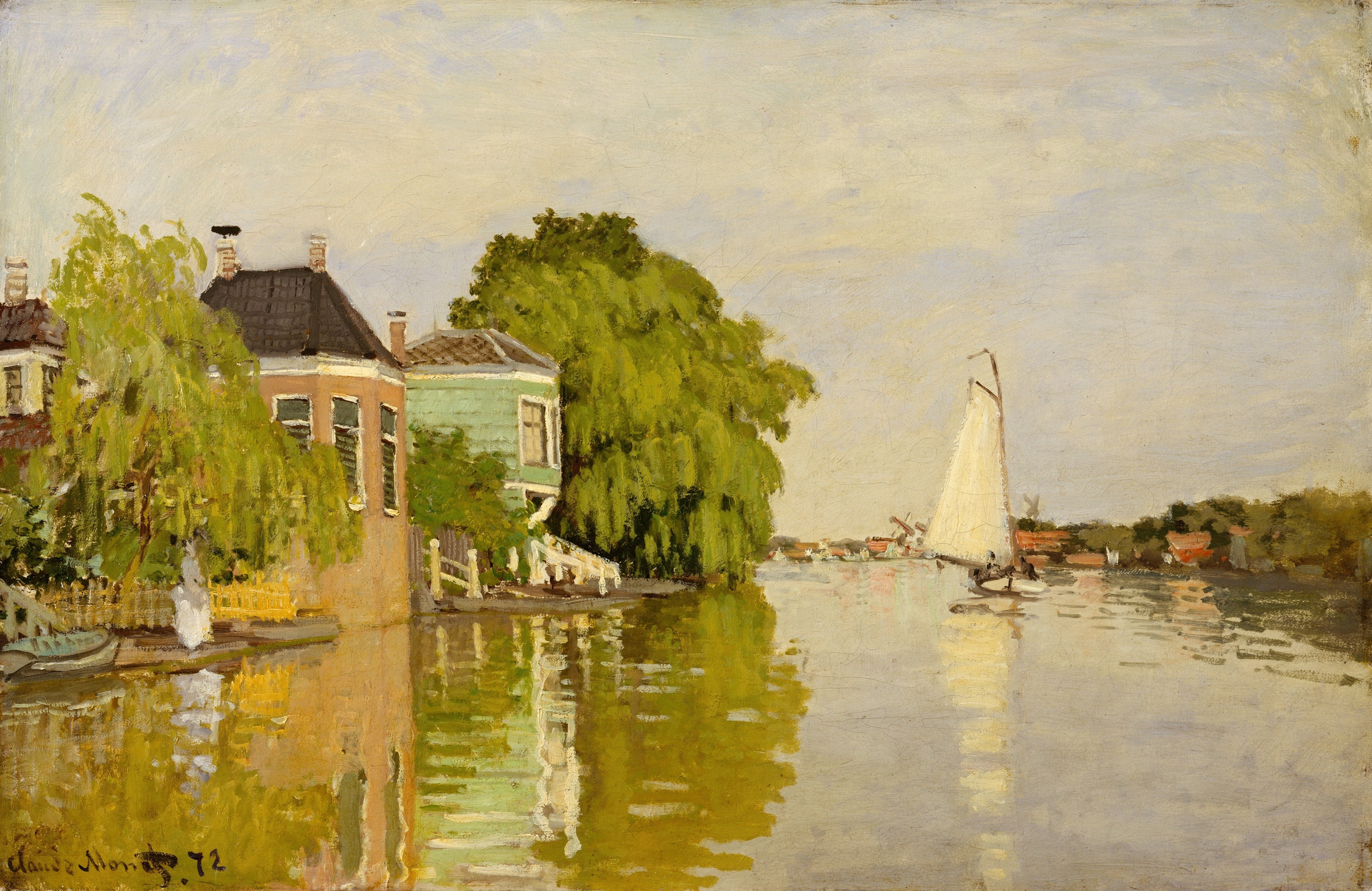 《阿克特赞河畔的房屋》（Houses on the Achterzaan）｜克劳德·莫奈 Claude Monet｜1871