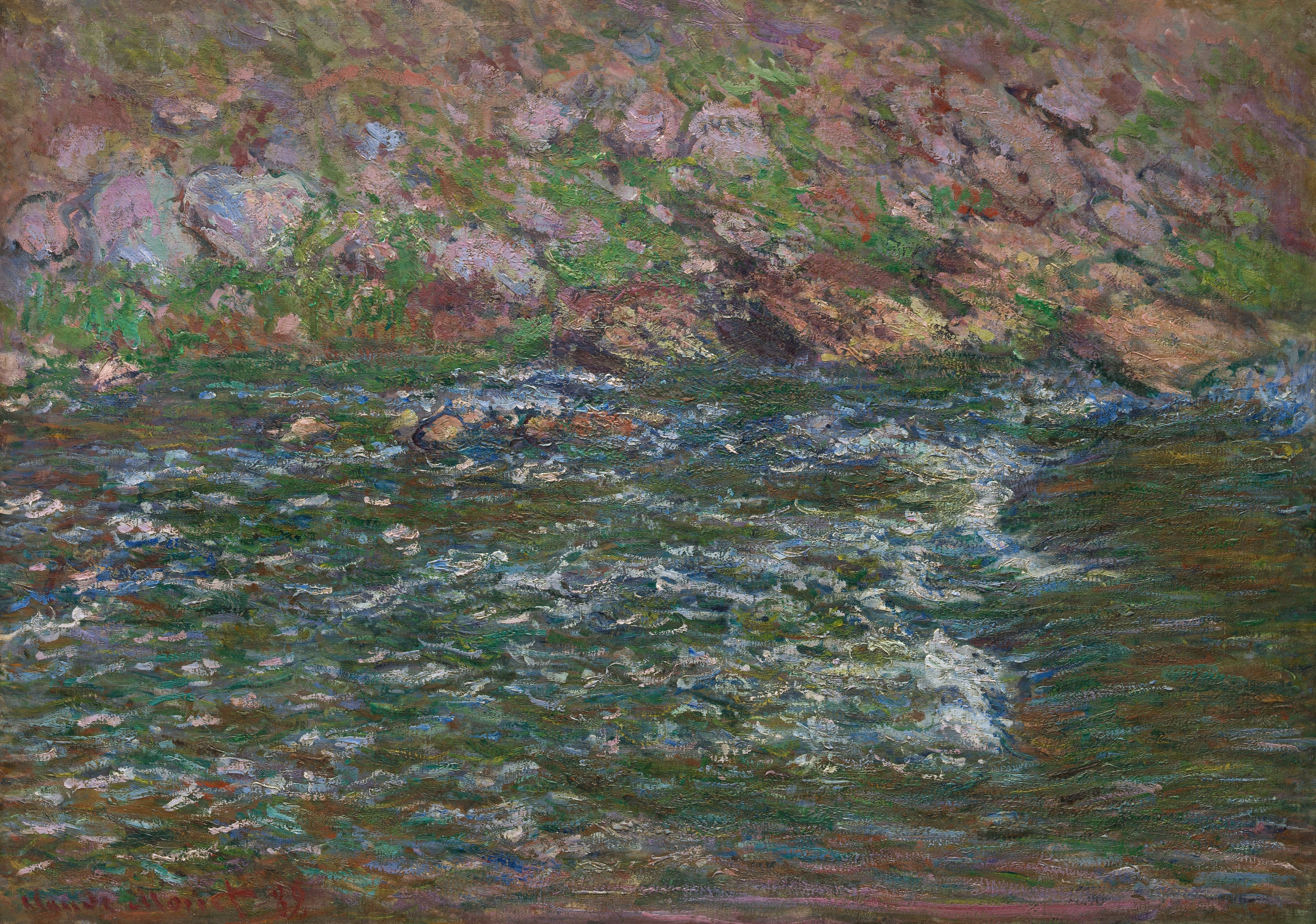 《弗雷斯利讷小克勒兹河上的急流》（Rapids on the Petite Creuse at Fresselines）｜克劳德·莫奈 Claude Monet｜1889