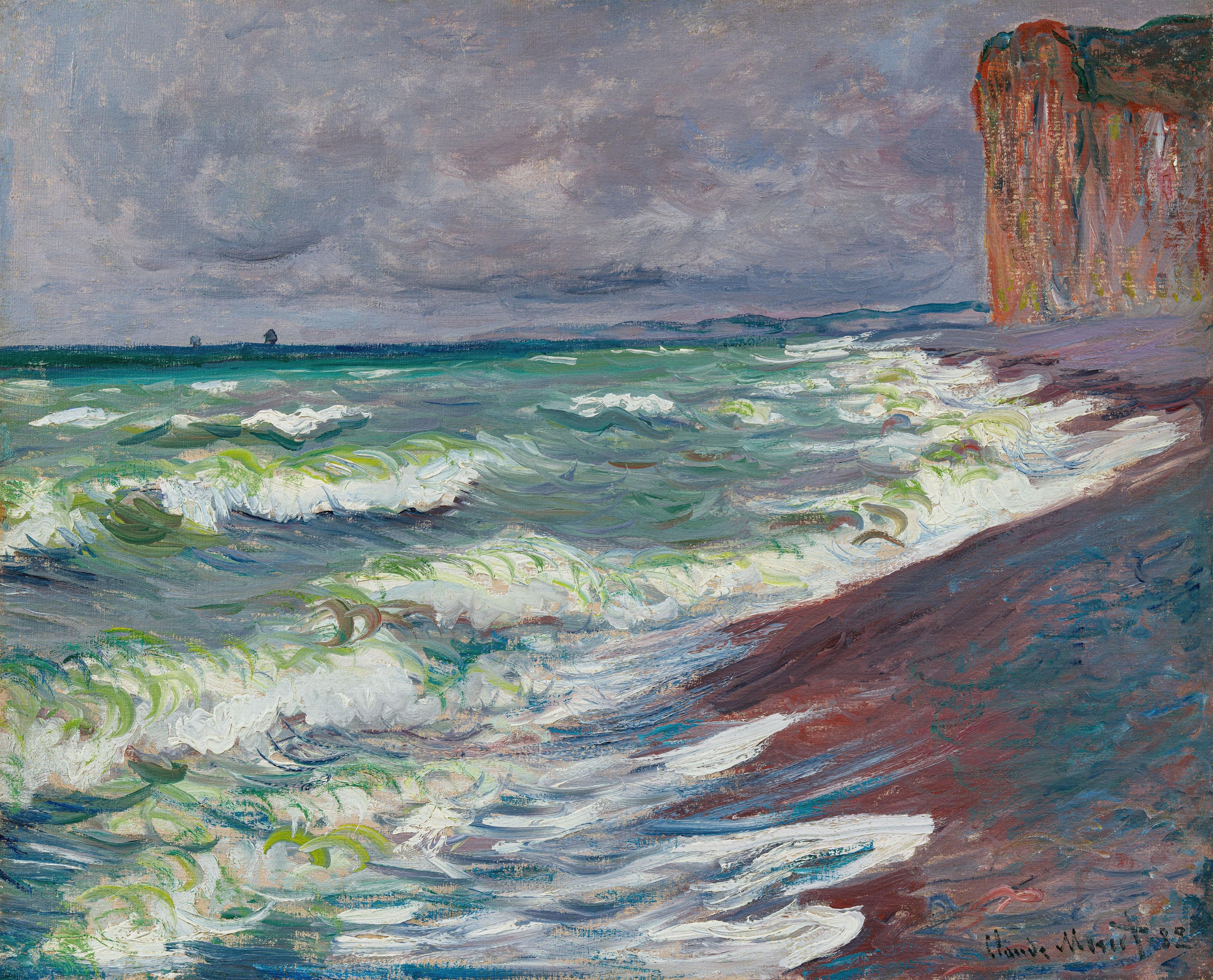 《普尔维尔的汹涌海面》（Mer agitée à Pourville）｜克劳德·莫奈 Claude Monet｜1882