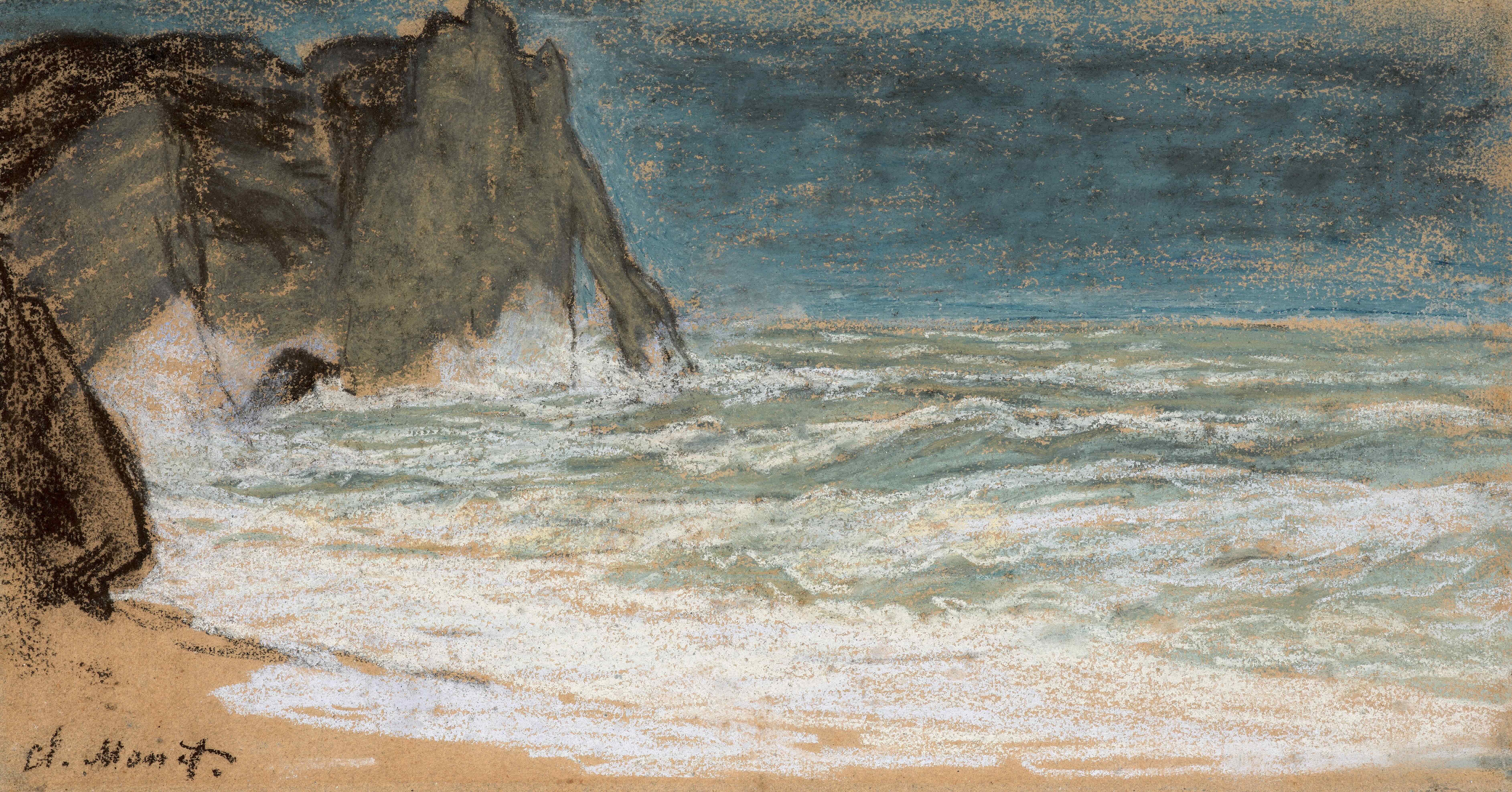 《埃特勒塔汹涌的大海》（The raging sea at Etretat）｜克劳德·莫奈 Claude Monet｜1868