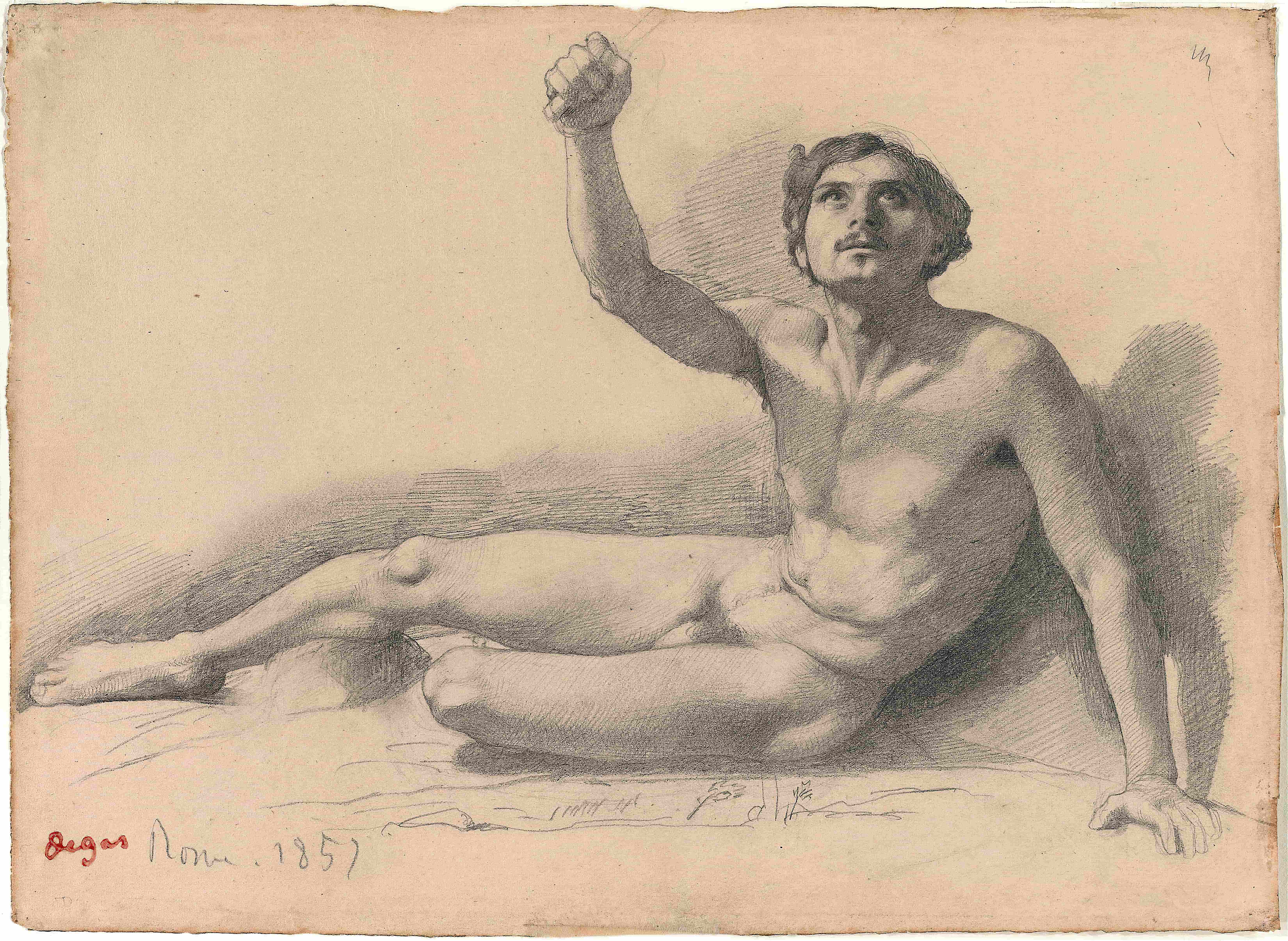 《男性裸体研究》（Study of a Male Nude）｜埃德加·德加 Edgar Degas｜1858