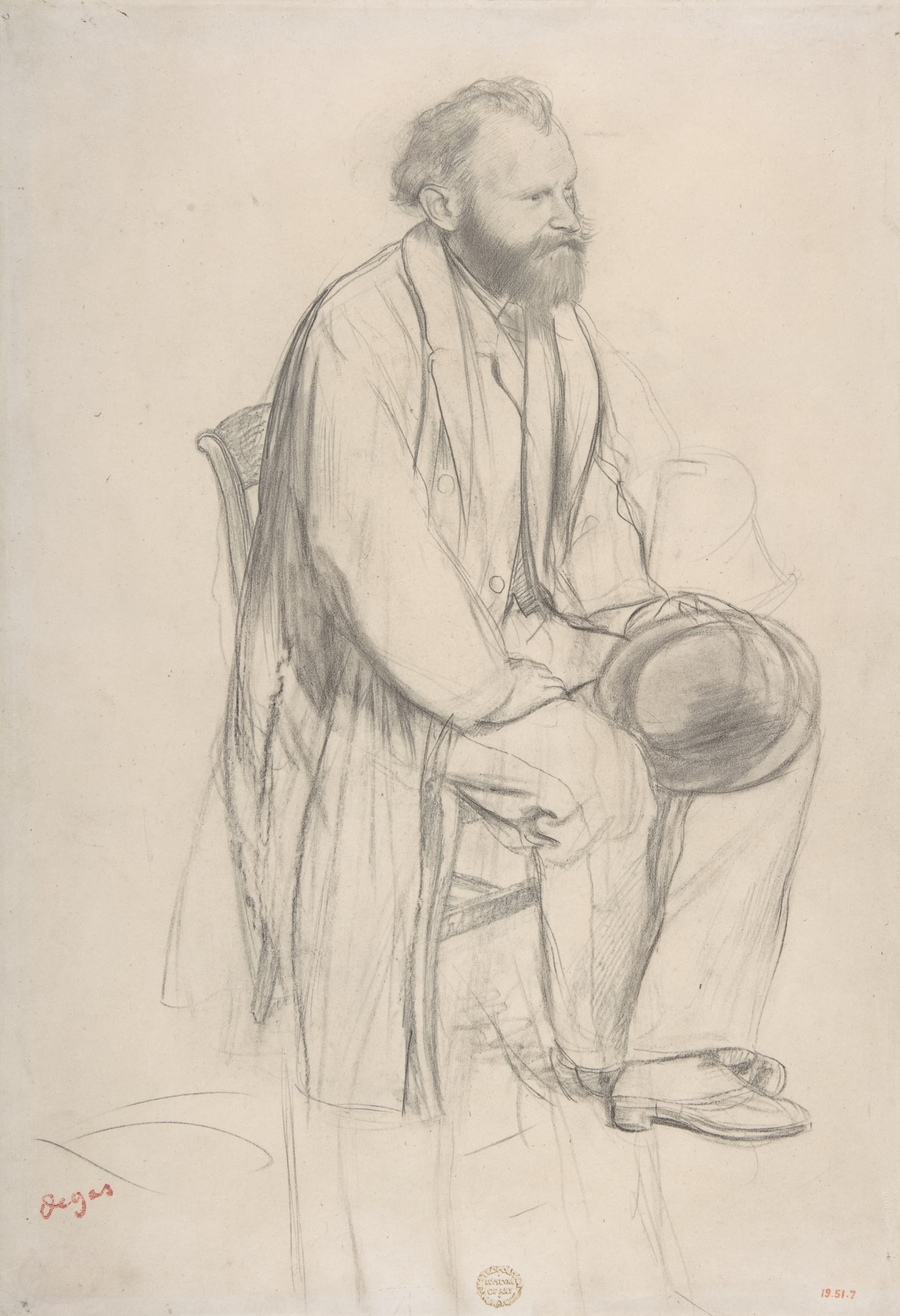 《爱德华·马奈，坐着，拿着帽子》（Édouard Manet, Seated, Holding His Hat）｜埃德加·德加 Edgar Degas｜约 1868